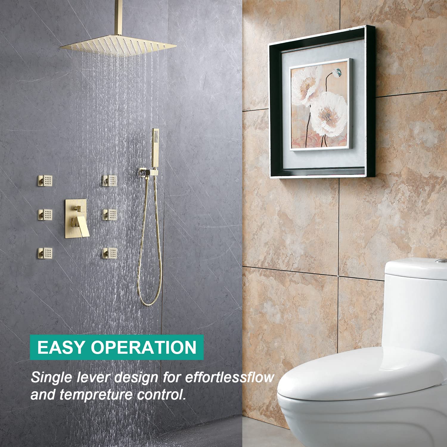 Premium Brushed Gold Rain Shower System with 12