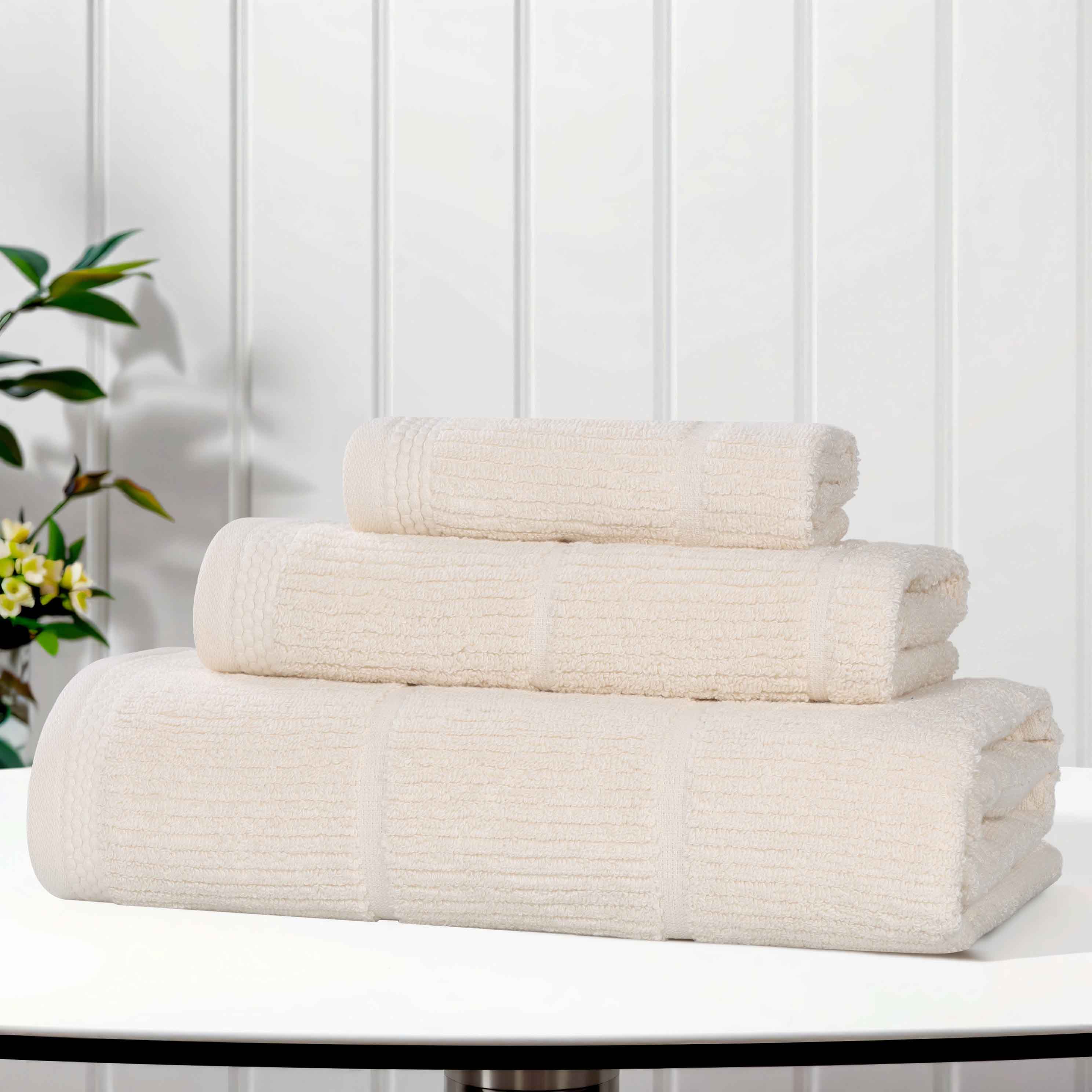 Milo Smart Twist Cotton 3-Piece Towel Set - Soft, Absorbent & Durable Ribbed Design for Bath, Spa & Home Decor - Perfect for Gifts & Luxury Bathroom Essentials