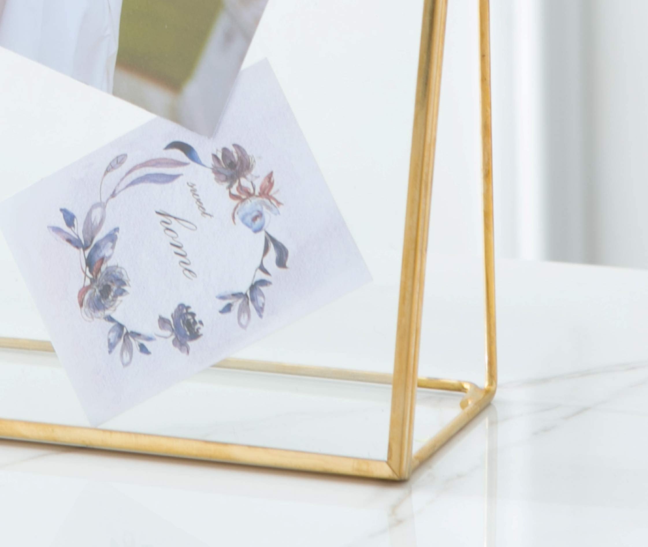Large Rectangle Gold Picture Frame - 9.5x11.5 Inch Double Glass & Golden Metal Photo Frame for Family Photos, Desk, Vanity, Dresser | Nordic Home Decor for Bedroom, Living Room, Office & Gift Giving
