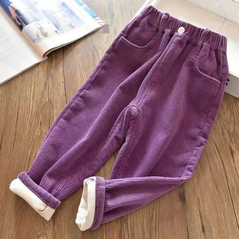 Kids Corduroy Velvet Pants - High Waist Thick Warm Winter Trousers for Girls & Boys | Harajuku Fashion Cute Outfit for School, Play & Holiday