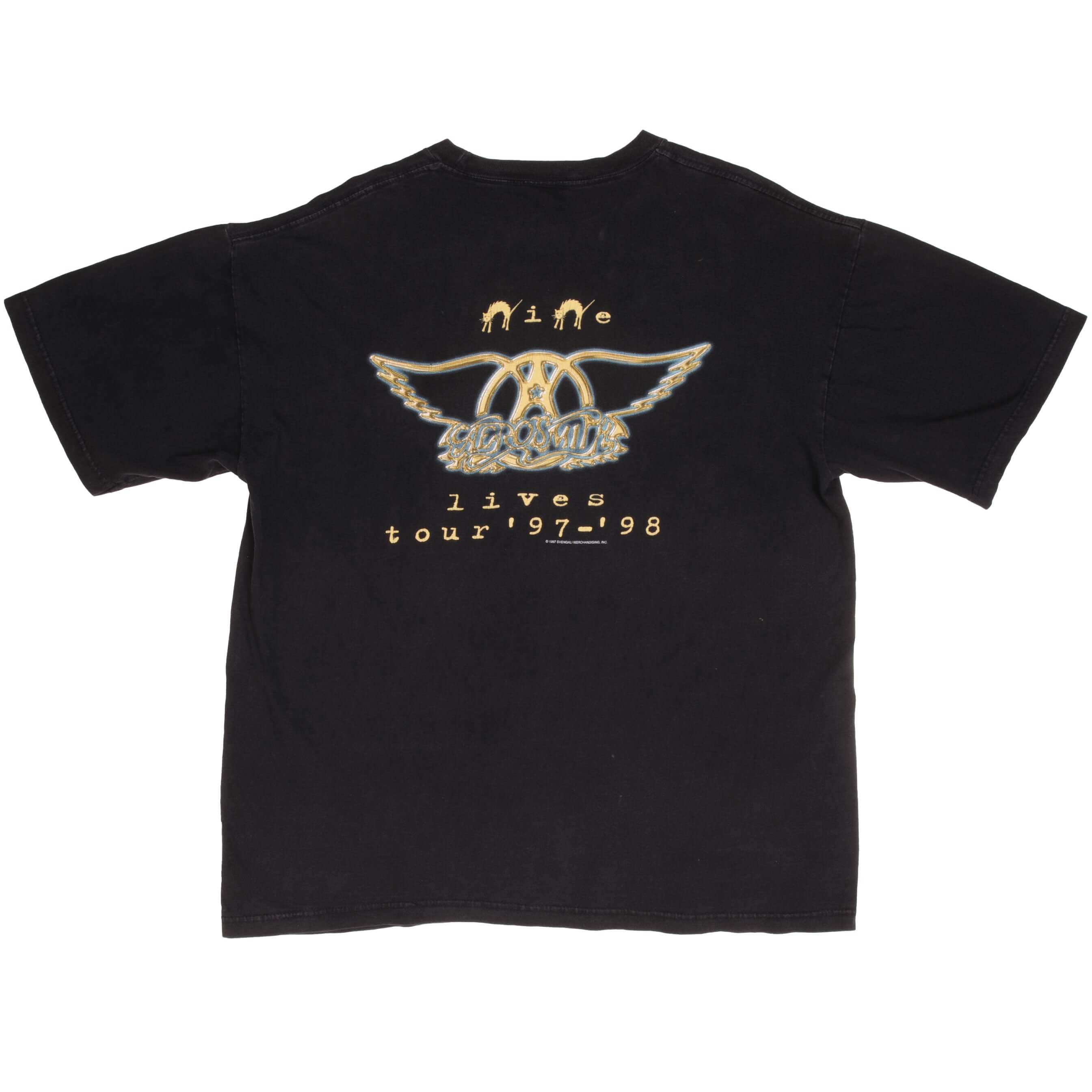 Vintage Aerosmith Nine Lives Tour 1997-1998 Band T-Shirt XL - Classic Rock Tee for Concerts & Music Fans