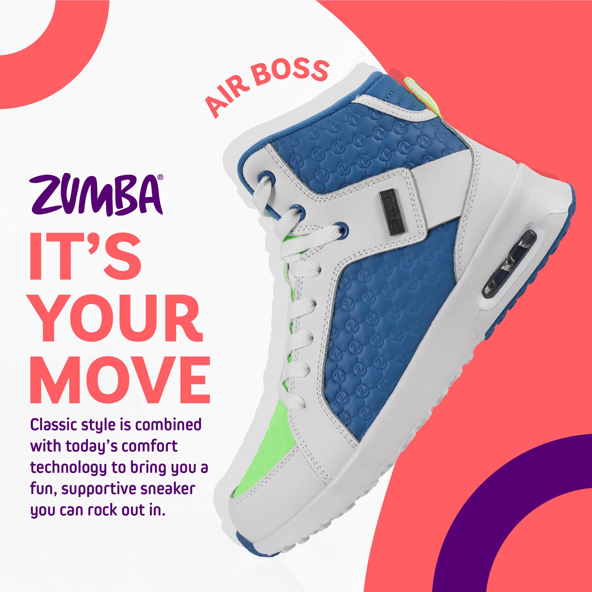 ZUMBA Street Boss Women's High Top Sneakers - Comfortable Dance & Workout Shoes for Fitness, Aerobics, and Gym Training - Perfect for Zumba Classes, Dance Practice, and Active Lifestyle