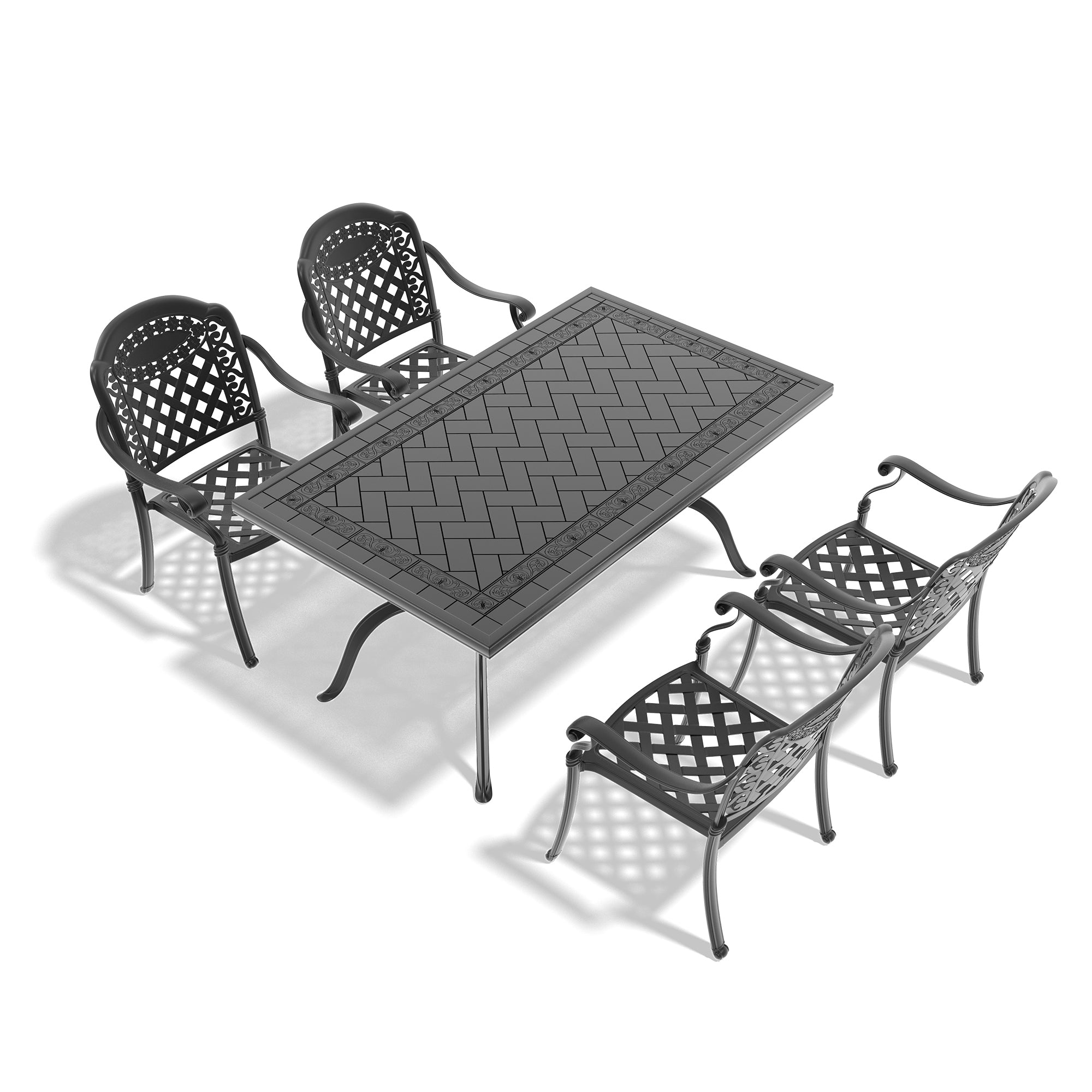 5-Piece Cast Aluminum Patio Furniture Set with Cushions (Random Colors) - Outdoor Dining & Lounge Set for Garden, Poolside, and Backyard Relaxation