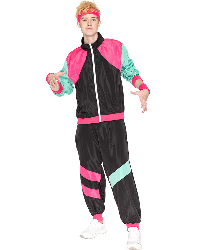 80s Black and Pink Deluxe Tracksuit Adult Costume - Retro 80s Workout Outfit for Halloween, Cosplay, and 80s Themed Parties