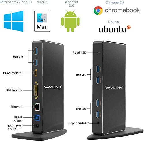 WAVLINK USB-C Docking Station UG69DK1 (Renewed) - 7-in-1 USB C Hub with HDMI, Ethernet, USB Ports - Perfect for MacBook, Windows Laptops, Home & Office Workspace Setup
