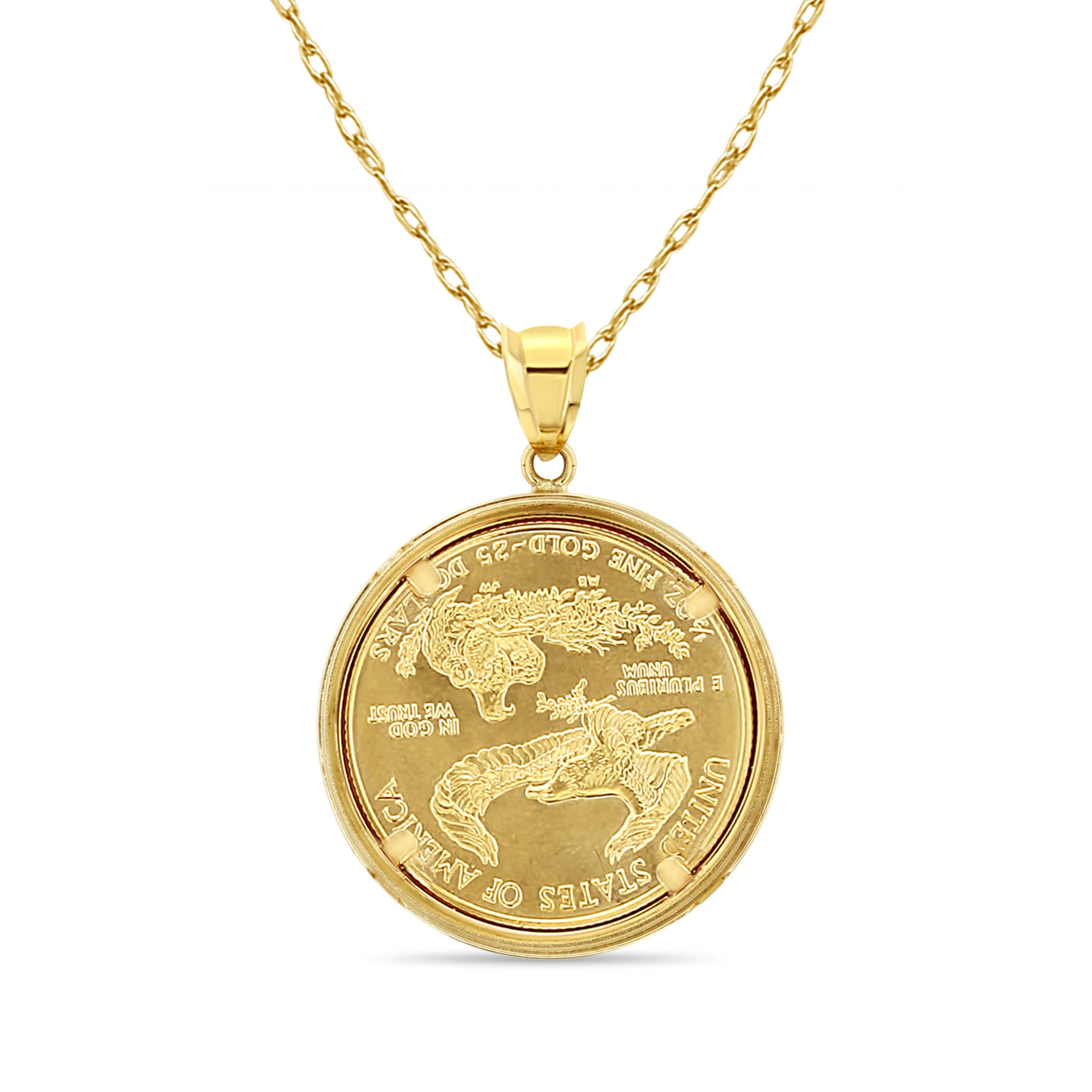 1/2OZ Fine Gold Lady Liberty Medallion Necklace - 14K Solid Gold Polished Bezel Pendant - Perfect for Gifts, Collectors & Patriotic Jewelry Lovers | Elegant Necklace for Special Occasions & Everyday Wear