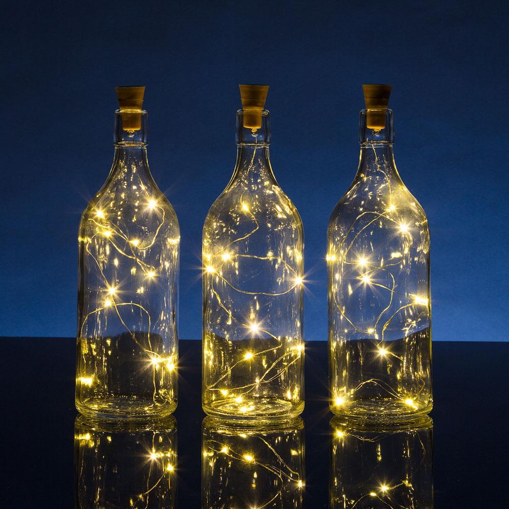 3 Pack 10 Super Bright Warm White LED Solar Wine Bottle Lights with Cork - 3 Ft DIY Fairy String Lights for Home, Wedding, Party Decoration - Perfect for Outdoor Garden, Patio, and Table Centerpieces