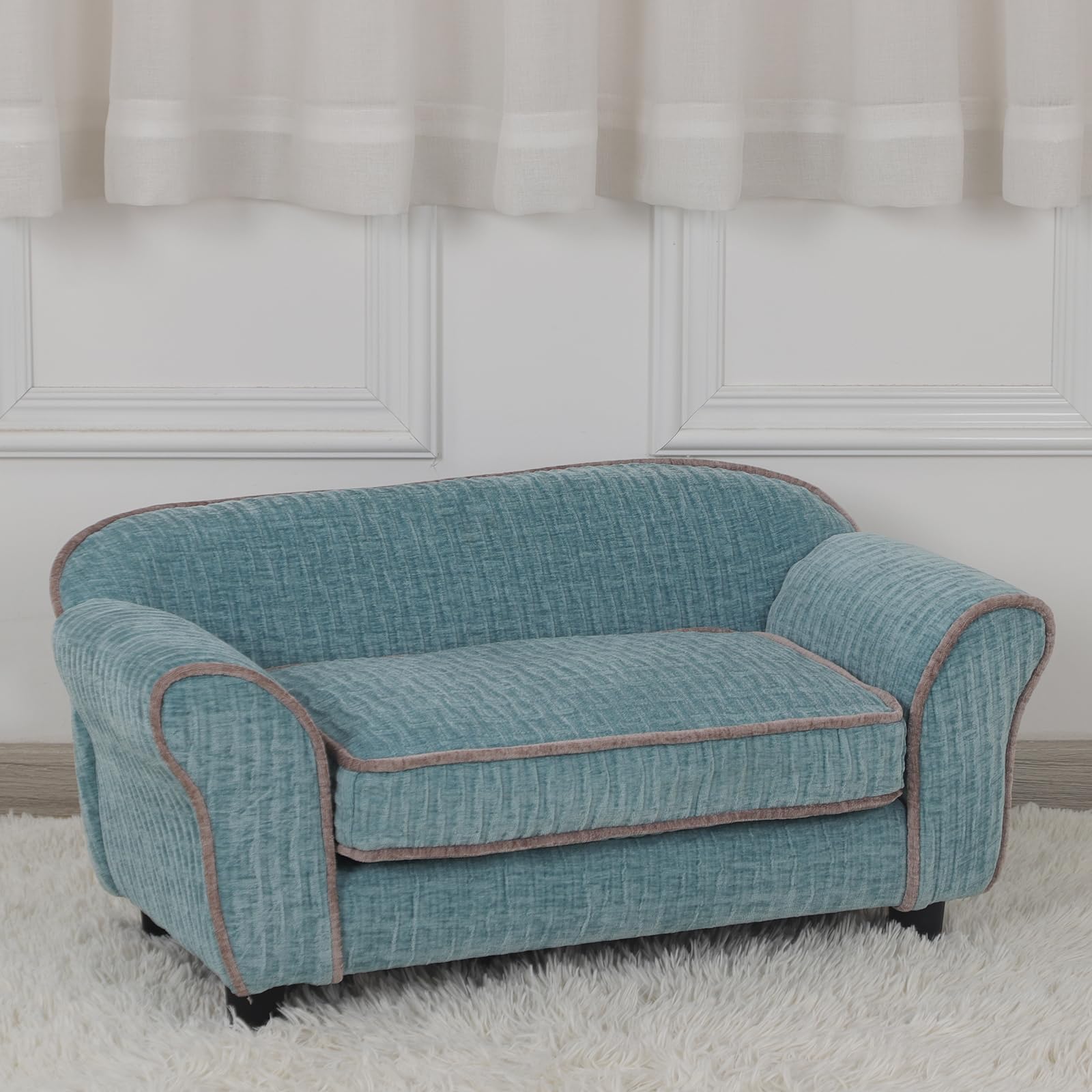 Luxury Striped Fleece Pet Sofa Bed for Small Dogs & Cats - Soft & Cozy Animal Sleeping Couch with Removable Cover (Light Green) - Perfect for Living Room, Bedroom & Pet Travel