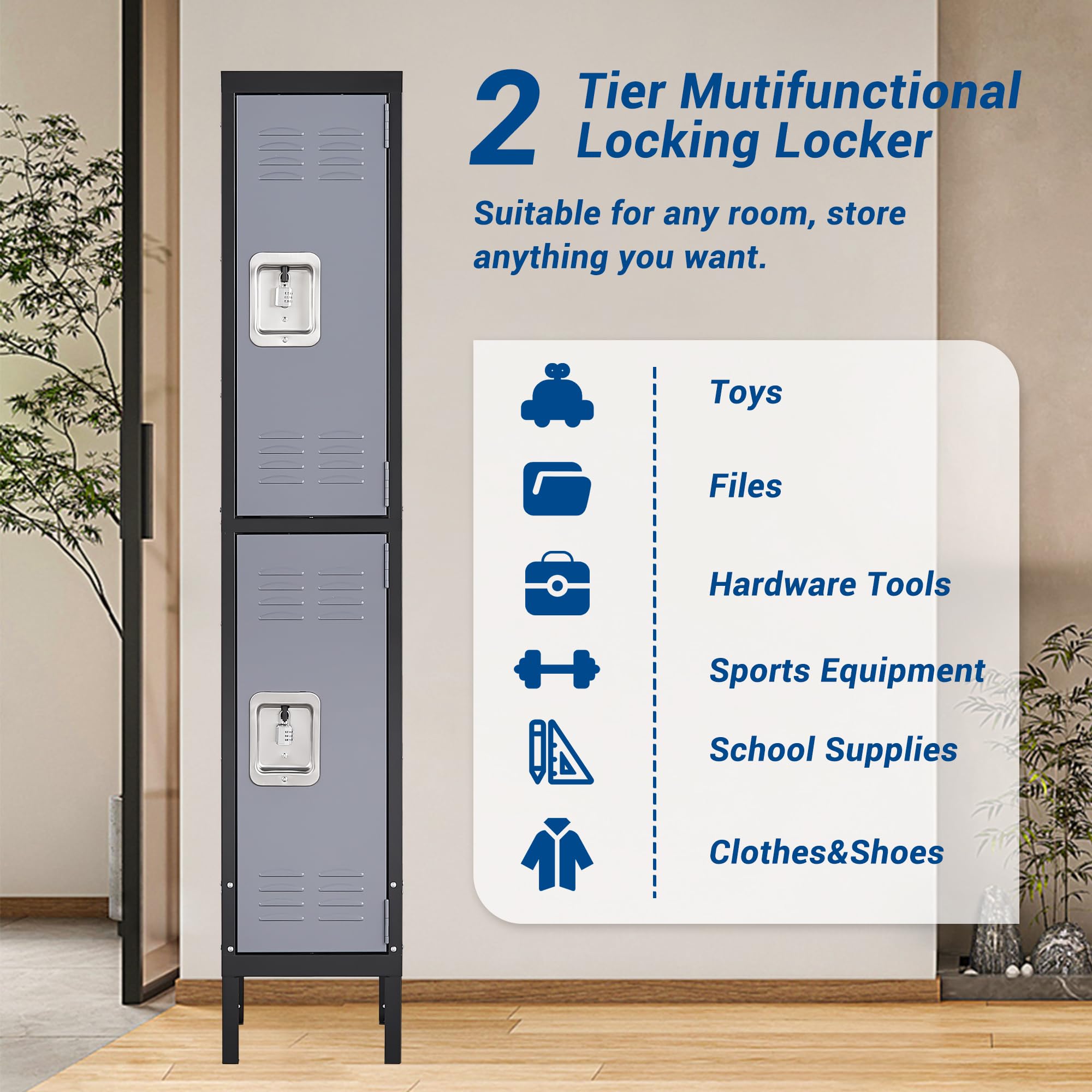 Heavy Duty 2-Door Steel Locker for Office, School & Gym - Secure Metal Storage Cabinet for Employees - Perfect for Home, Office, School & Gym Organization