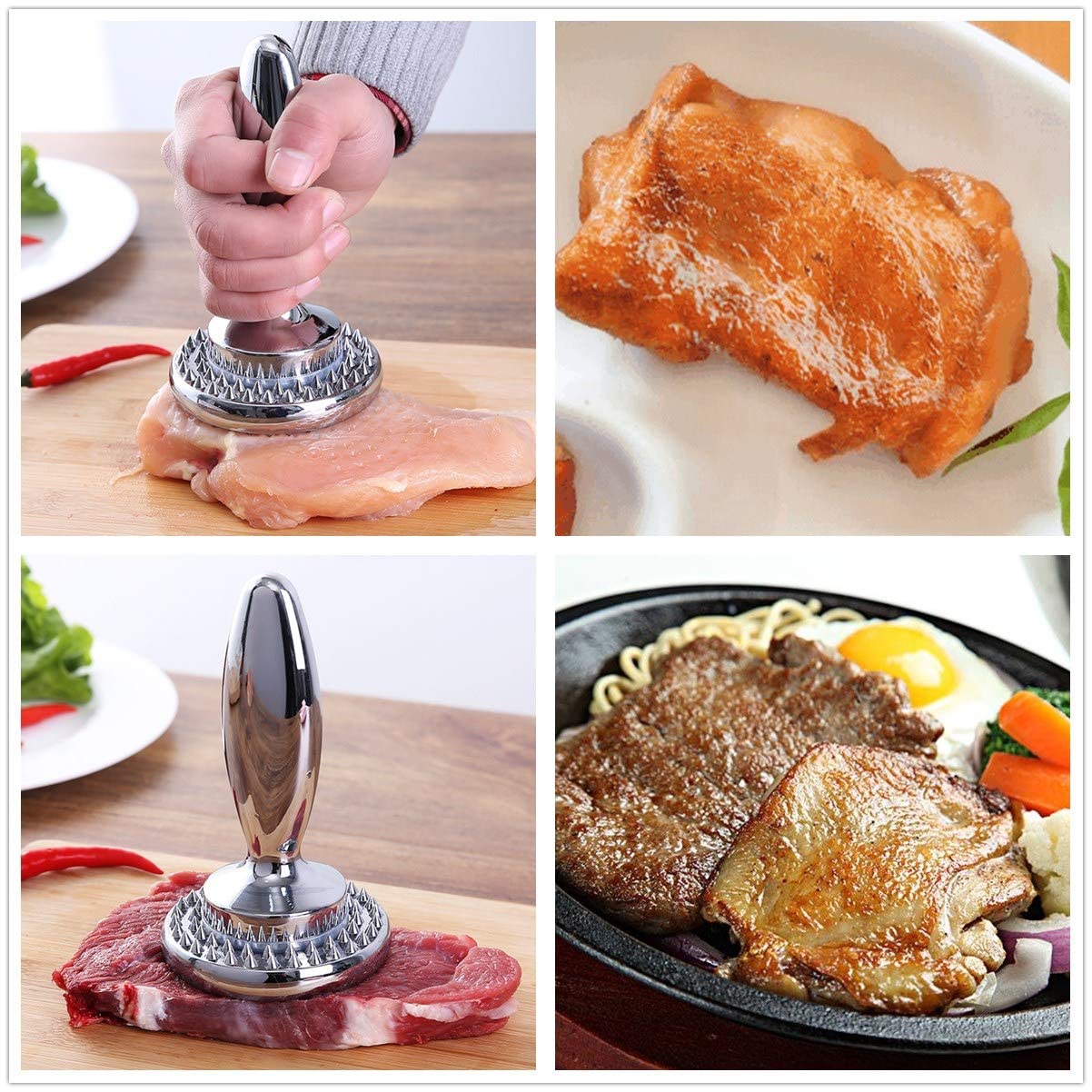 Premium Dual-Sided Meat Tenderizer & Marinating Tool - Heavy Duty Stainless Steel Mallet for Steak, Chicken & Pork - Perfect for Grilling, BBQ & Home Cooking - Reversible Hammer Design for Even Tenderizing