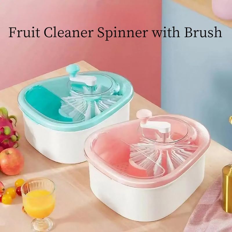 Best Fruit Cleaner Spinner with Brush - Portable Fruit Washer Bowl with Lid, Large Capacity Vegetable Washing Machine for Kitchen - Perfect for Berries, Grapes, Leafy Greens & Meal Prep (Blue)