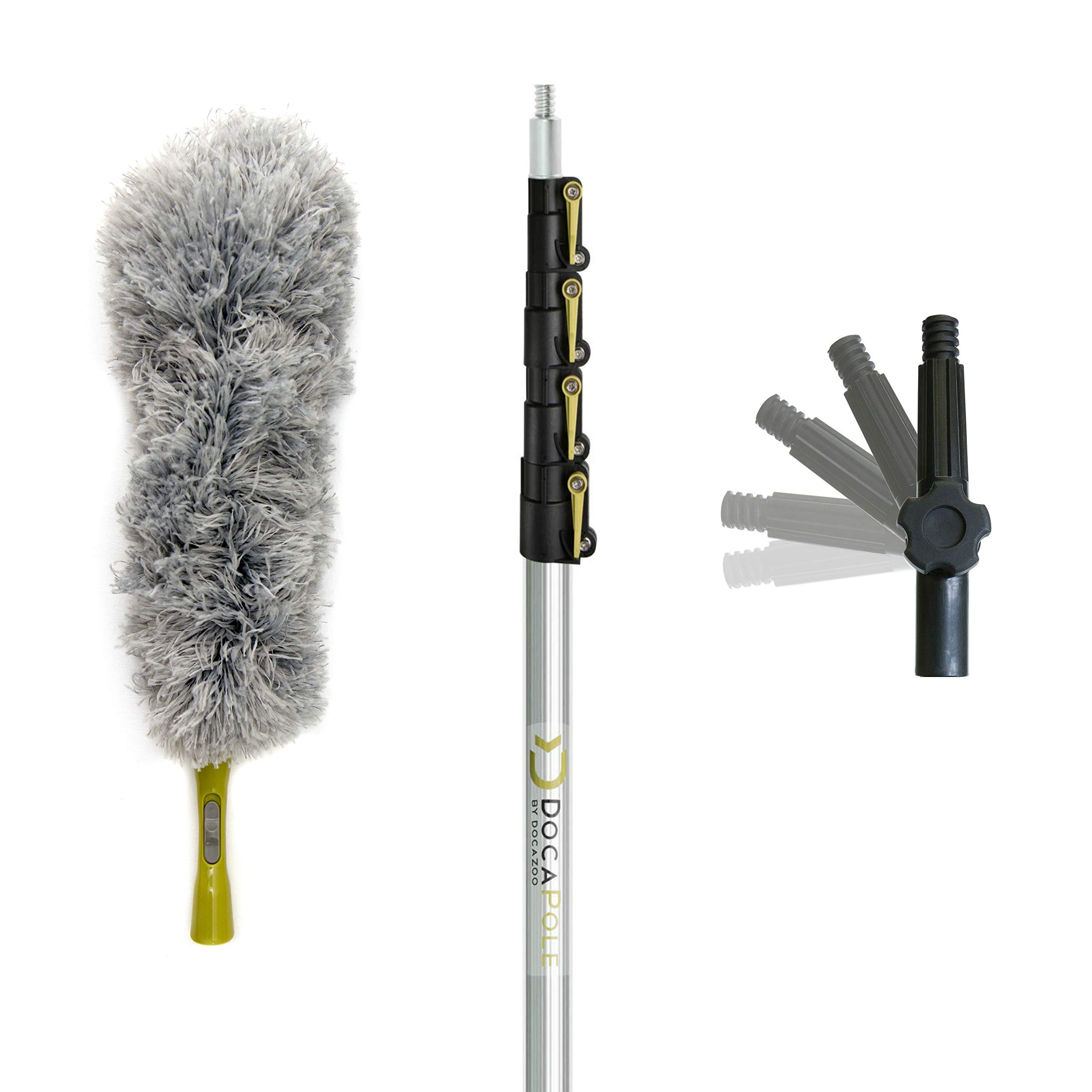DOCA 7-30 Ft Telescoping Extension Pole - Adjustable Cleaning Pole for Windows, Ceilings & High Surfaces - Paint Roller, Feather Duster & Squeegee Attachment Kit - Indoor & Outdoor Use - Perfect for Home Cleaning, Car Washing & Exterior Maintenance