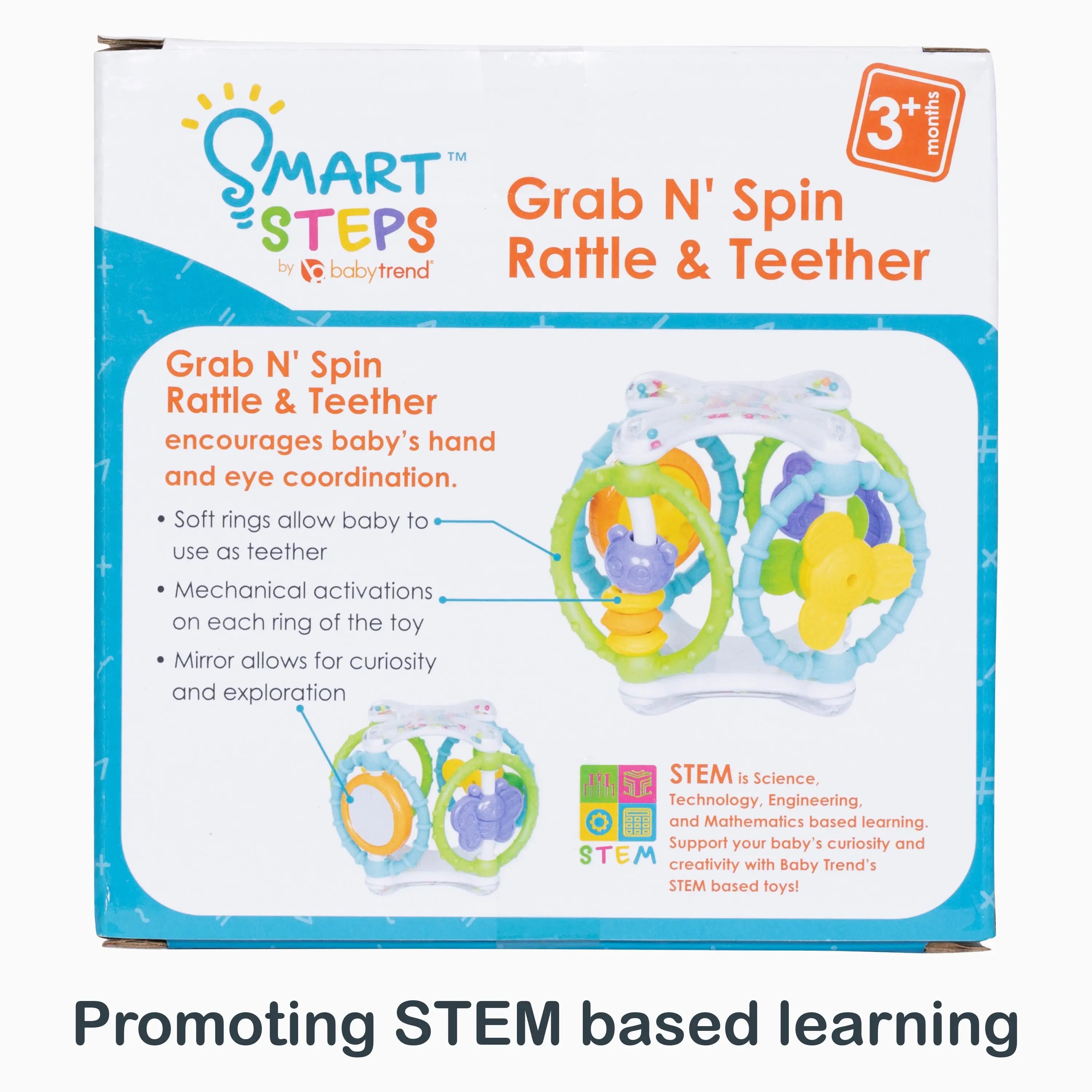 Smart Steps® Grab N' Spin Rattle and Teether - Interactive Baby Toy for Sensory Development, Motor Skills & Teething Relief | Perfect for Playtime, Learning & Soothing Gums