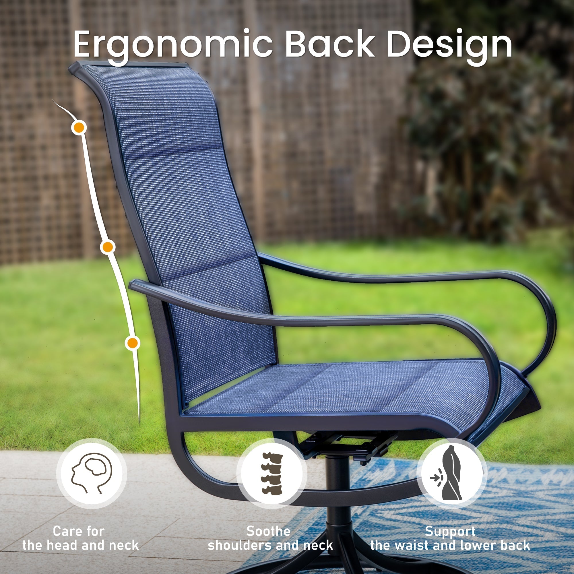 Sophia & William 9-Piece Outdoor Patio Dining Set with Expandable Table & Weather-Resistant Denim Blue Textilene Swivel Chairs - Perfect for Backyard BBQs, Poolside Gatherings and Alfresco Dining