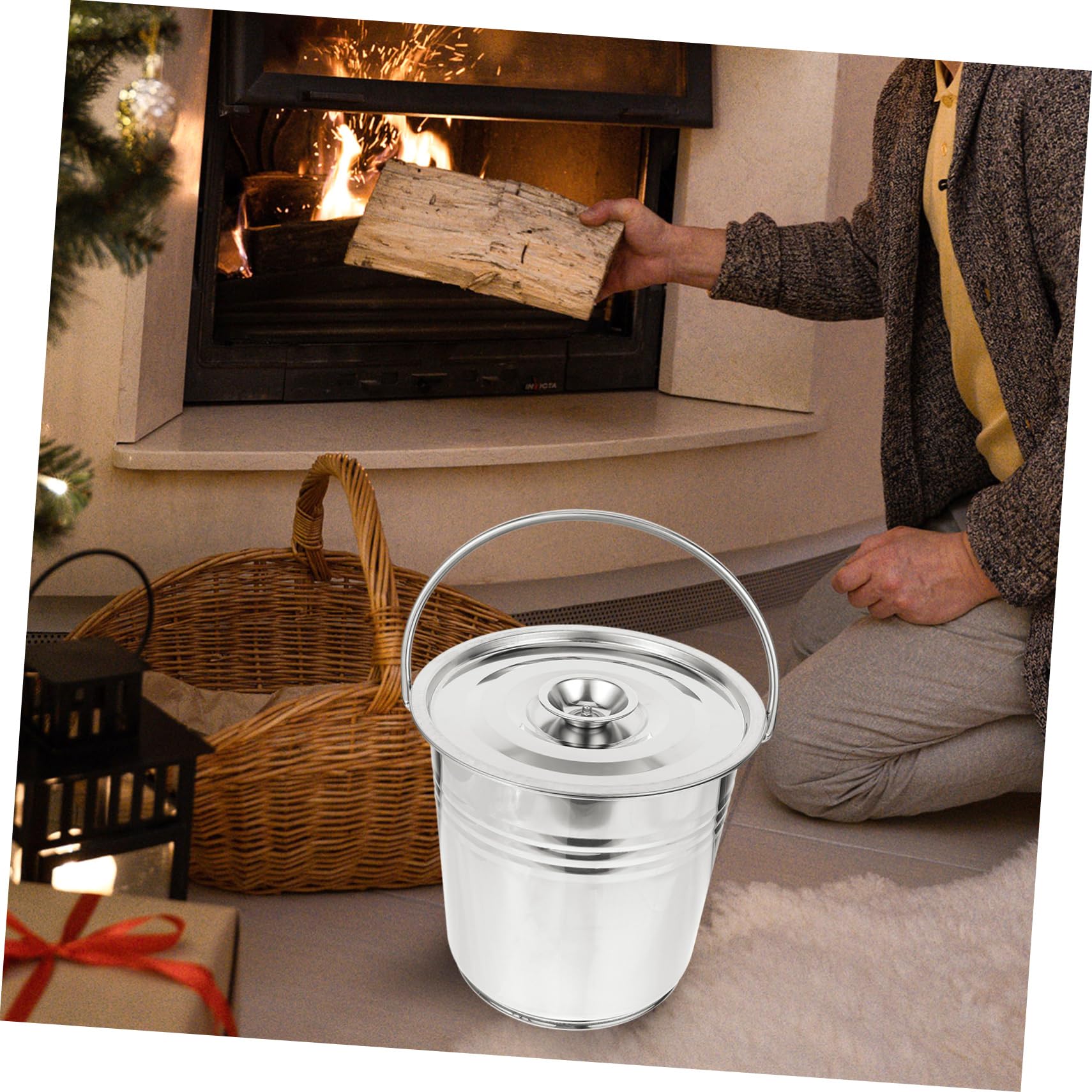 Stainless Steel Outdoor Fireplace Coal Bucket & Garden Incinerator - Large Capacity Metal Storage Container for Indoor/Outdoor Use - Perfect for BBQ, Camping, and Fireplace Ash Storage