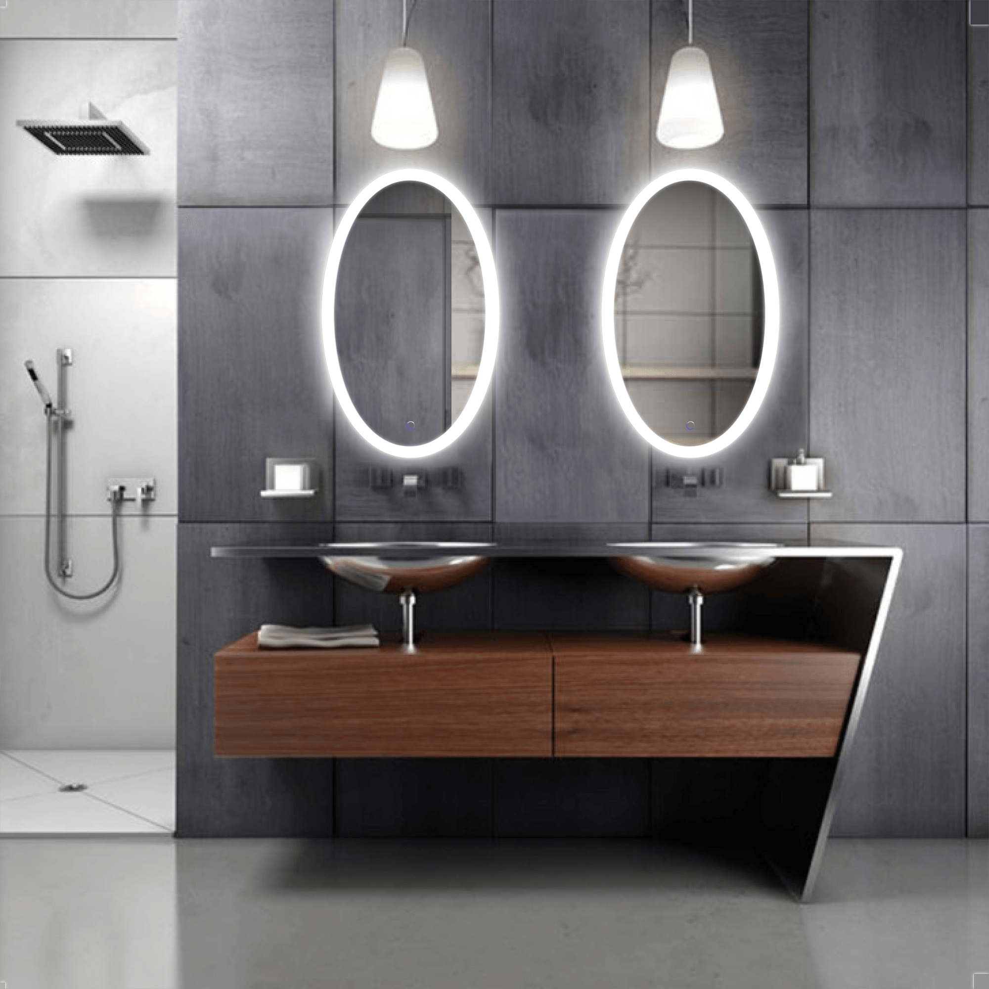 Krugg Sol Oval 22x40 Inch LED Bathroom Mirror with Adjustable Dimmer & Anti-Fog Function - Perfect for Modern Vanities, Spa-Like Showers & Luxury Home Decor