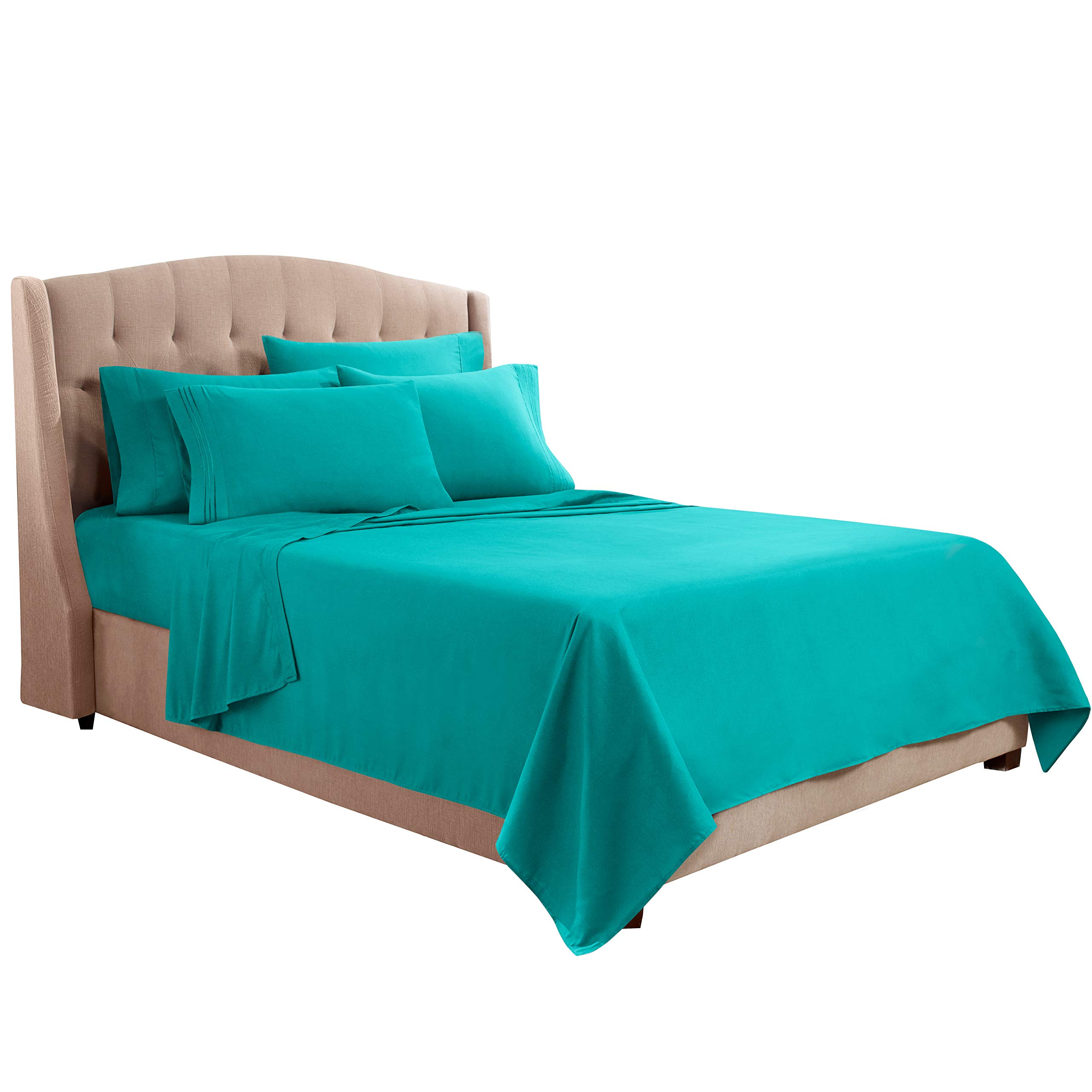 Premium Clara Clark 1800 Series Bed Sheet Set - California King Size, Deep Pocket Fitted Sheet with Extra Pillowcases, Ultra Soft Luxury Bedding in Teal | Perfect for Master Bedrooms, Guest Rooms & Luxury Hotels