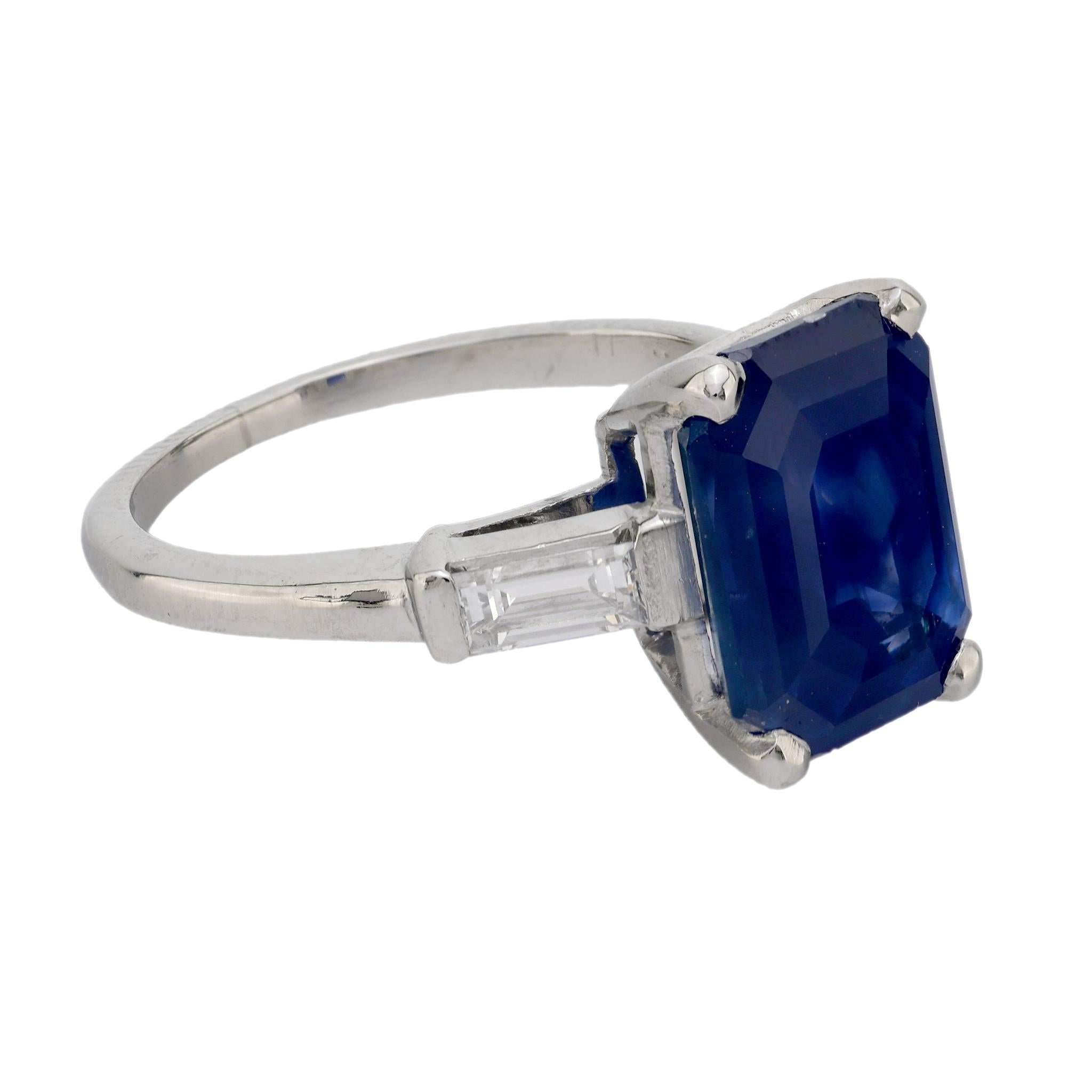 Vintage Mid Century 4.97 Carat Blue Sapphire & Diamond Platinum Engagement Ring - Perfect for Wedding, Anniversary & Special Occasions