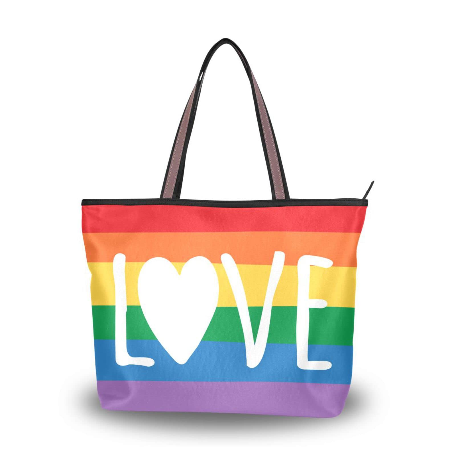 LGBT Pride Rainbow Flag Tote Bag for Women - Reusable Zippered Shoulder Handbag for Work, Travel, Shopping & Everyday Use