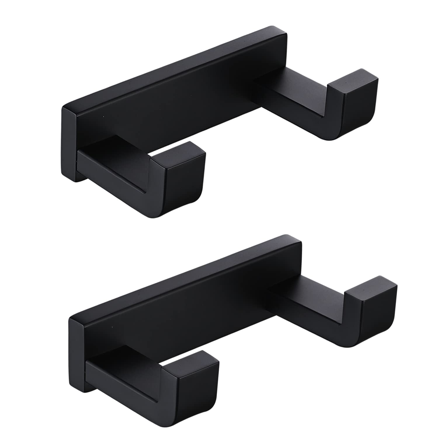 2 Pack Stainless Steel Double Towel Robe Hook - Heavy Duty Wall Mounted Coat Hanger for Bathroom, Kitchen & Toilet Accessories - Matte Black Finish - Perfect for Hanging Robes, Towels and Coats in Home & Hotel Use