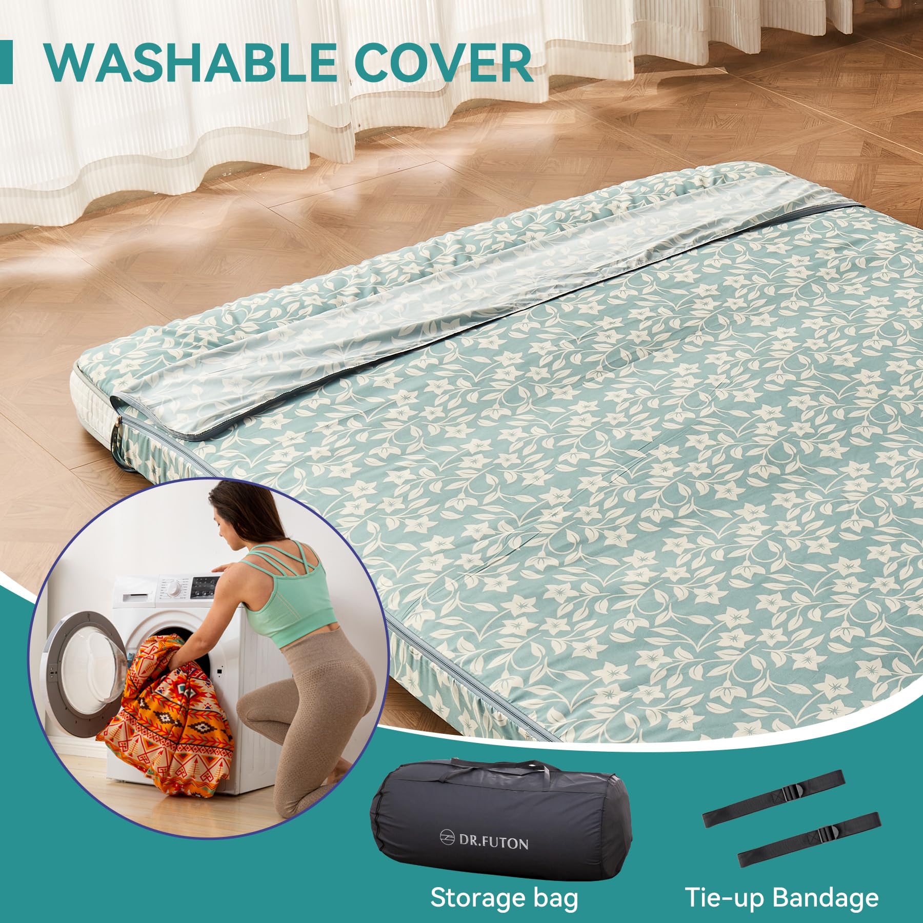 Japanese Floor Futon Mattress - Extra Thick Foldable Roll-Up Bed Topper Mat for Guest, Lounger & Travel | Perfect for Small Spaces, Camping & Home Decor