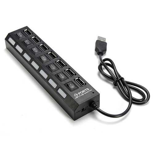 7-Port USB 2.0 Hub with LED Indicators - High Speed Data Transfer & Charging Station for PC, Laptop, Gaming Console & Home Office Setup