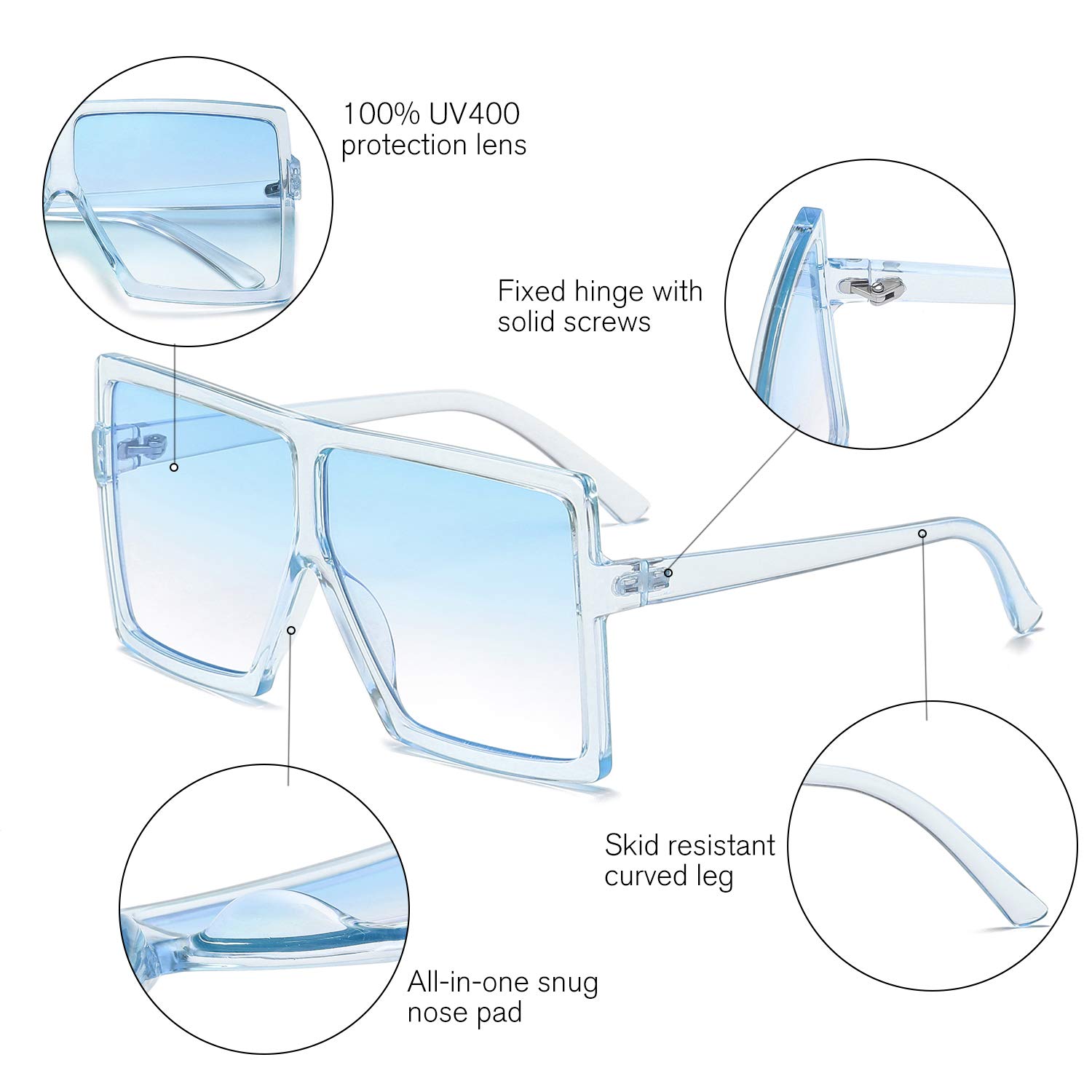 GRFISIA Square Oversized Sunglasses for Women & Men - UV Protection Flat Top Fashion Shades for Driving, Beach & Outdoor Activities
