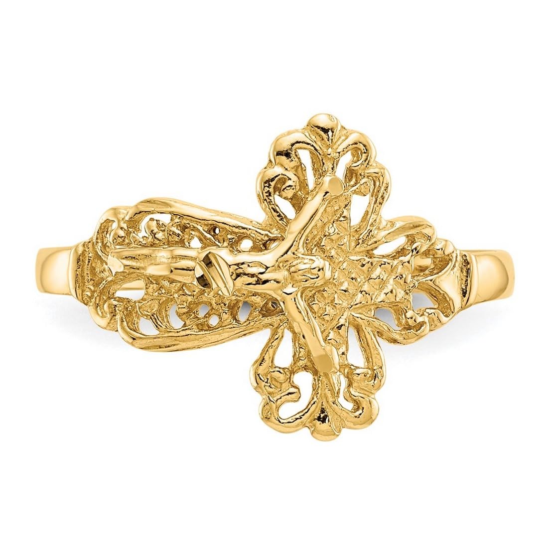 14K Yellow Gold Solid Polished Sparkle Cut Crucifix Ring for Women - Size 6 | Elegant Religious Jewelry for Church, Weddings & Everyday Wear