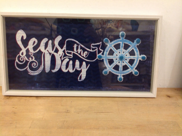 25 x 13 Inch 'Seas The Day' Coastal Wall Art Decor - Perfect for Beach House, Bathroom & Nautical Themed Rooms