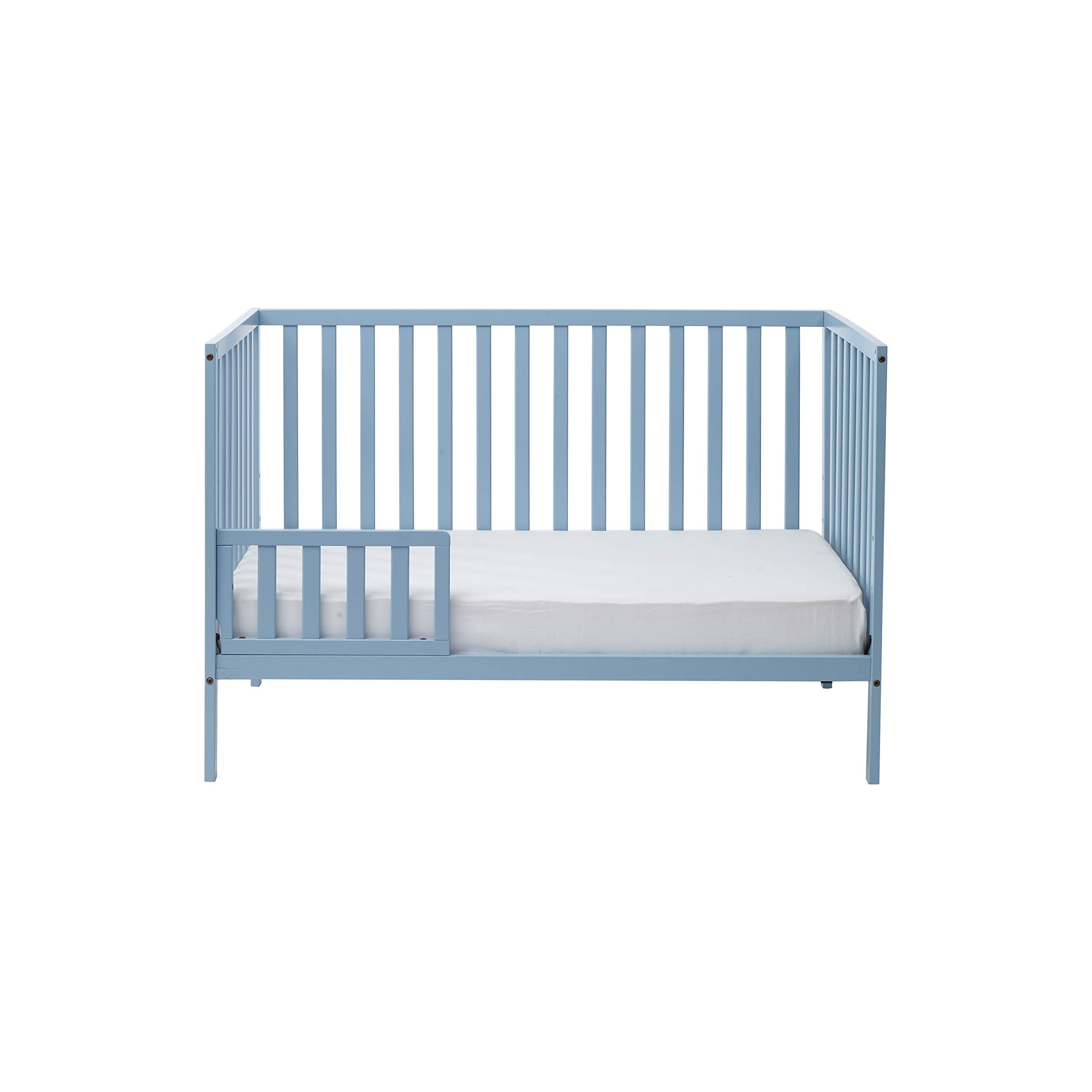 3-in-1 Convertible Baby Crib with Mattress - Nursery Furniture Set in Soft Baby Blue | Safe Toddler Bed for Newborns & Growing Kids | Perfect for Bedrooms, Daycares & Guest Rooms