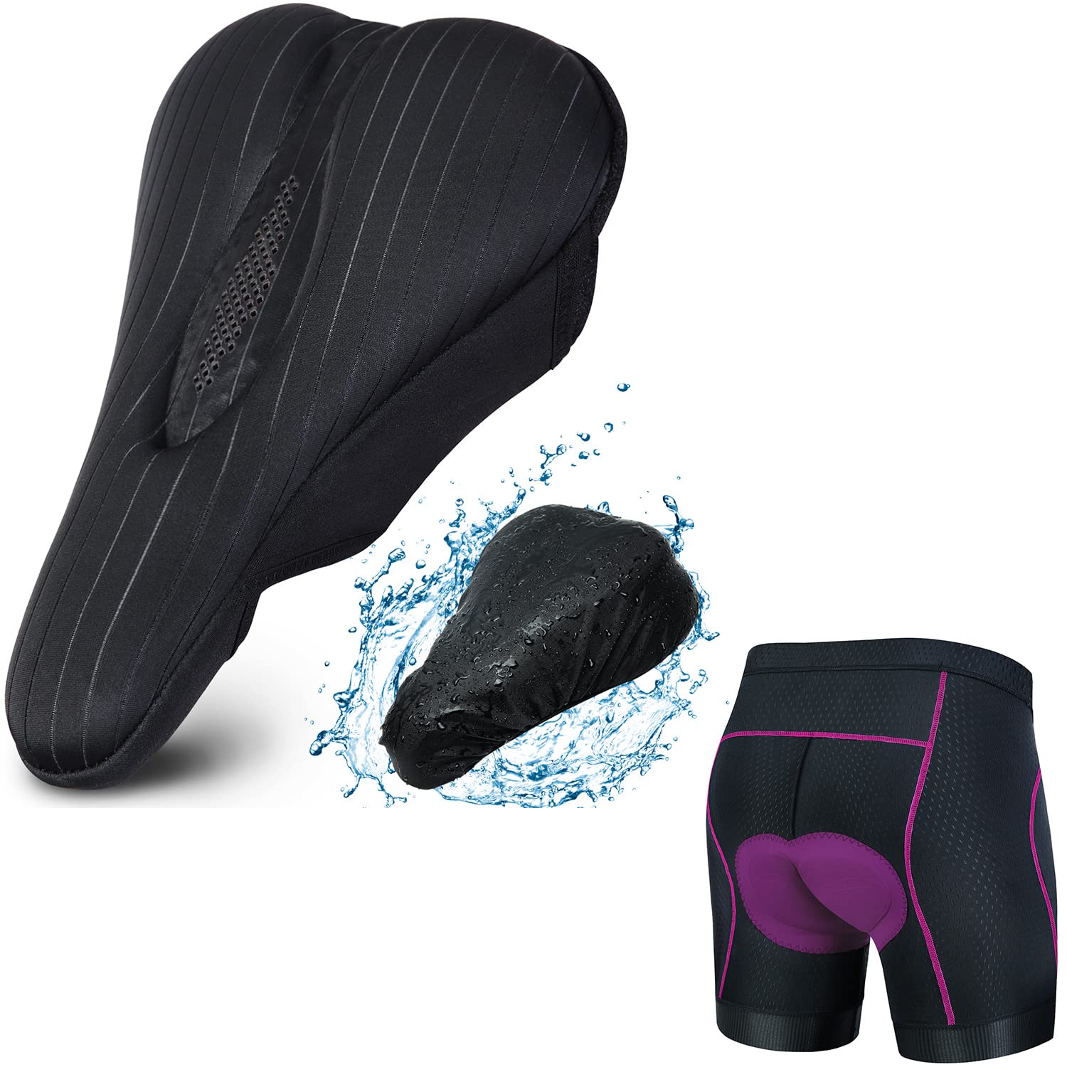Women's 3D Padded Cycling Shorts with Gel Bike Seat Cover - Breathable Bicycle Underwear & Comfortable Seat Cushion Set (Rose-M/Black) for Road Biking, Spinning & Indoor Cycling Workouts