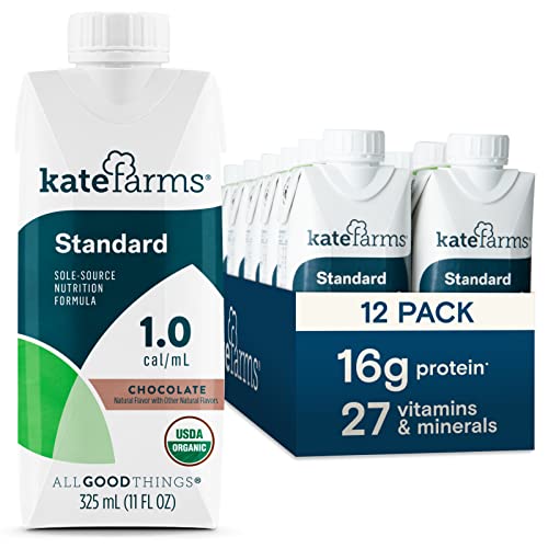 Organic Vegan Plant Based KATE FARMS 1.0 Nutrition Shake - Chocolate Flavor, 16g Protein, 28 Vitamins & Minerals, Gluten Free, Non-GMO, 11 Fl Oz (12 Pack) | Meal Replacement for Weight Management & Post-Workout Recovery
