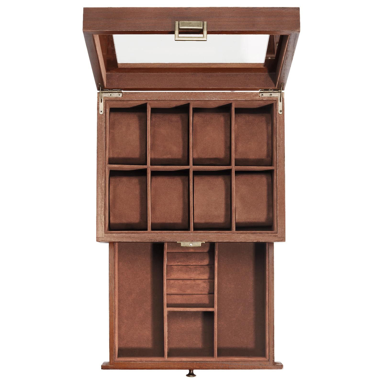 ProCase 8-Slot Wooden Watch Box for Men & Women - 2-Layer Watch Display Case with Drawer, Jewelry & Watch Storage Organizer - Perfect for Watch Collectors & Gift Giving (Brown)