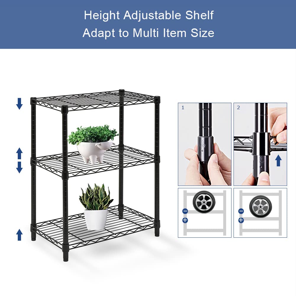 3-Tier Adjustable Metal Wire Shelving Unit - NSF Certified with Leveling Feet - Sturdy Standing Storage Shelf for Laundry Room, Bathroom, Kitchen, Pantry & Closet Organization (14