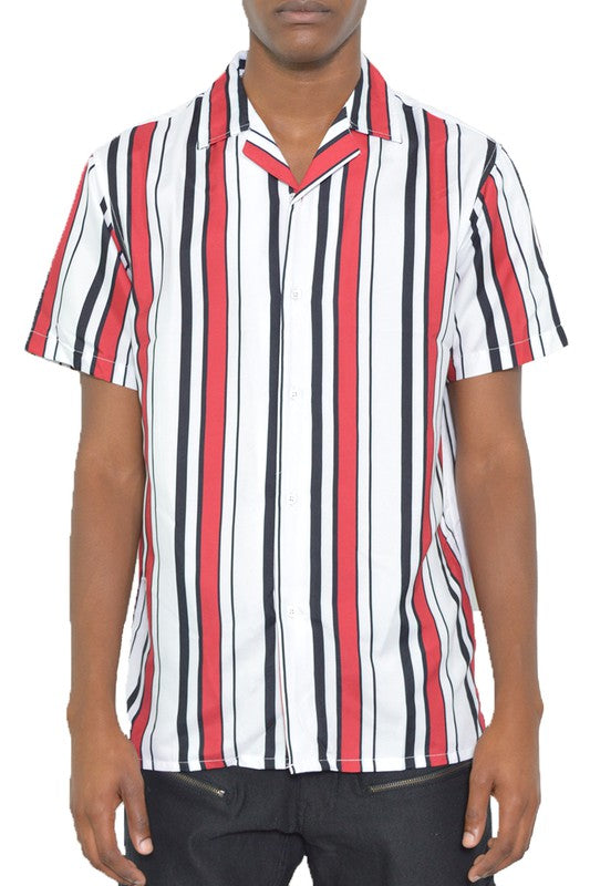 Men's Short Sleeve Striped Button Down Shirt - Casual Printed Shirt for Summer, Office & Outdoor Activities