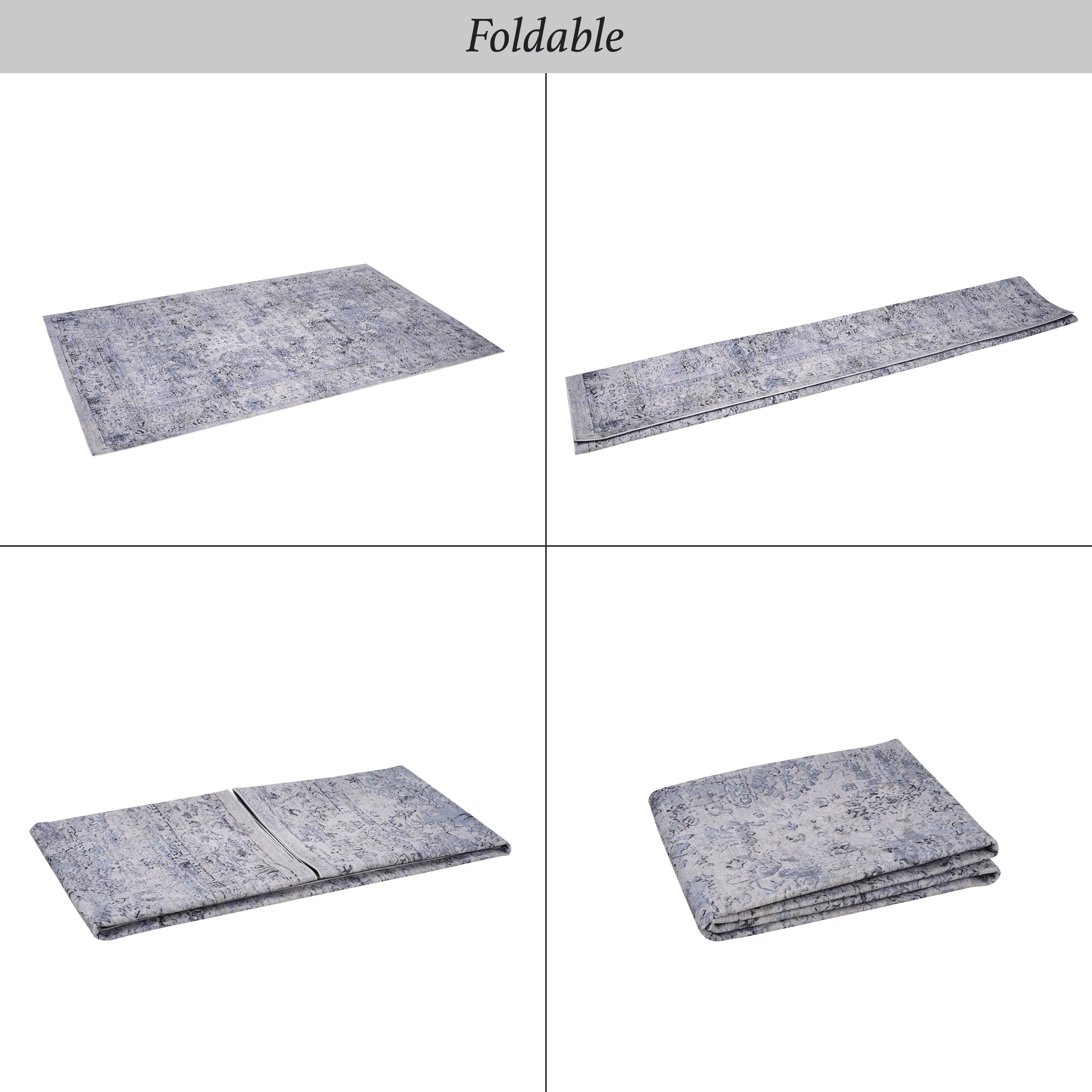 DTY Signature 8x10 Washable Area Rug - Non Slip Low Pile Rug for Living Room, Bedroom & Kitchen | Foldable, Pet & Kid Friendly, Non Shedding (Blue/Cream, 8'x10') - Perfect for Home Decor, Family Spaces & High Traffic Areas