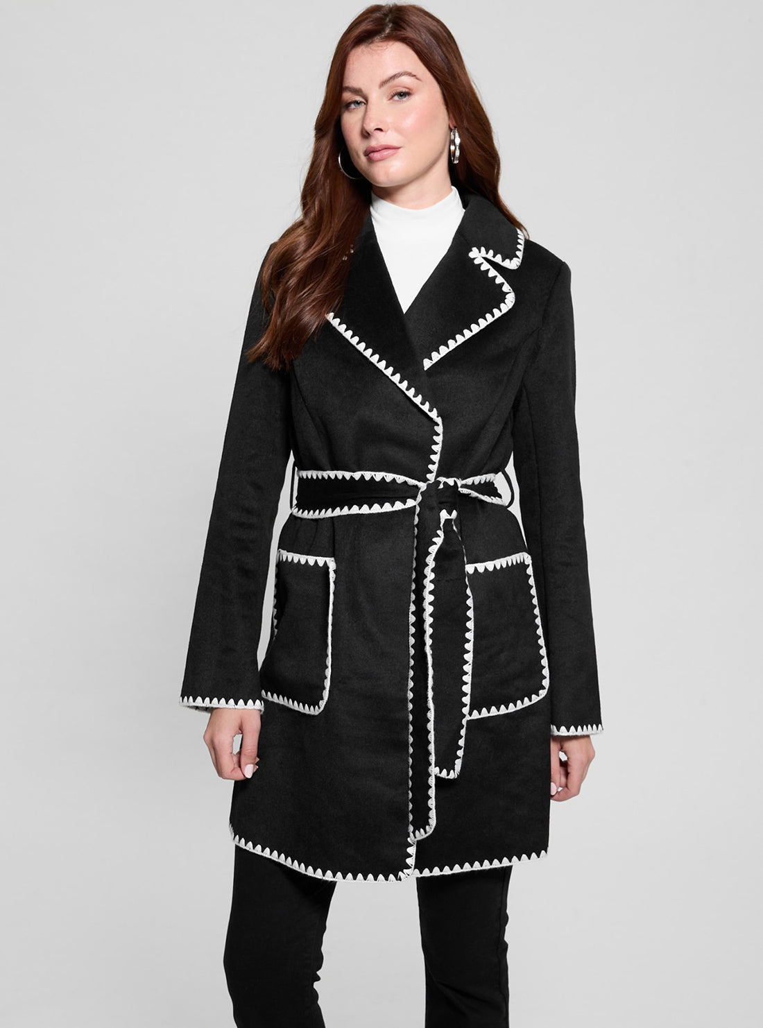 Victoire Black Wrap Belt Coat for Women - Stylish Trench Coat with Adjustable Belt for Office, Date Night & Fall Fashion