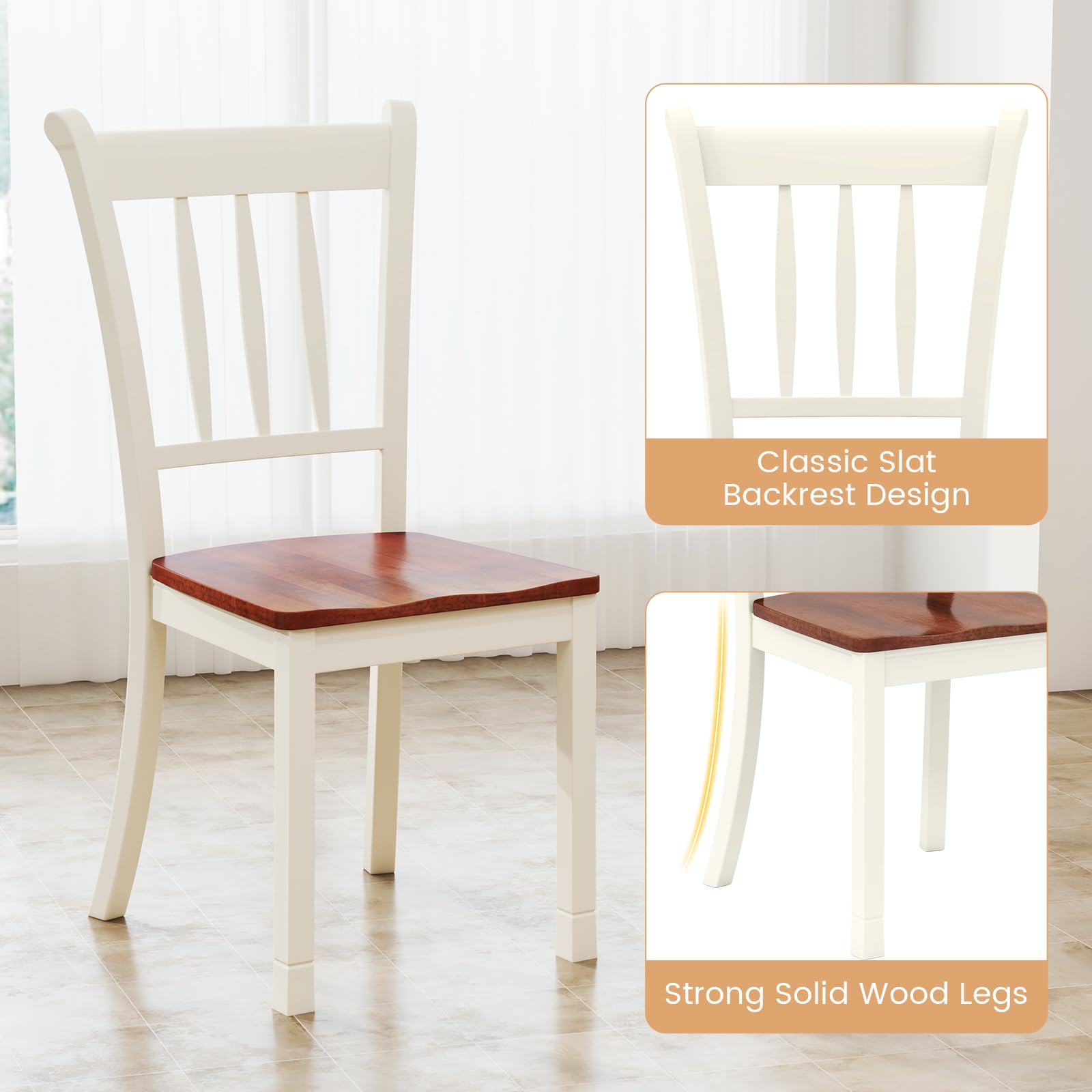 Solid Wood Dining Chairs Set of 4 - Armless Kitchen Chairs with Curved Slat Back, Farmhouse Style Wooden Chairs for Dining Room & Kitchen (Ivory White) - Perfect for Farmhouse Decor, Small Spaces & Family Gatherings