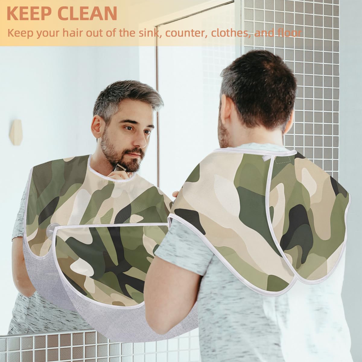 Men's Camouflage Beard Shaving Bib - Waterproof Hair Dye Apron for Barbers & Stylists - Sink Hair Catcher for Beard Trimming & Makeup - Perfect Salon & Home Grooming Accessory