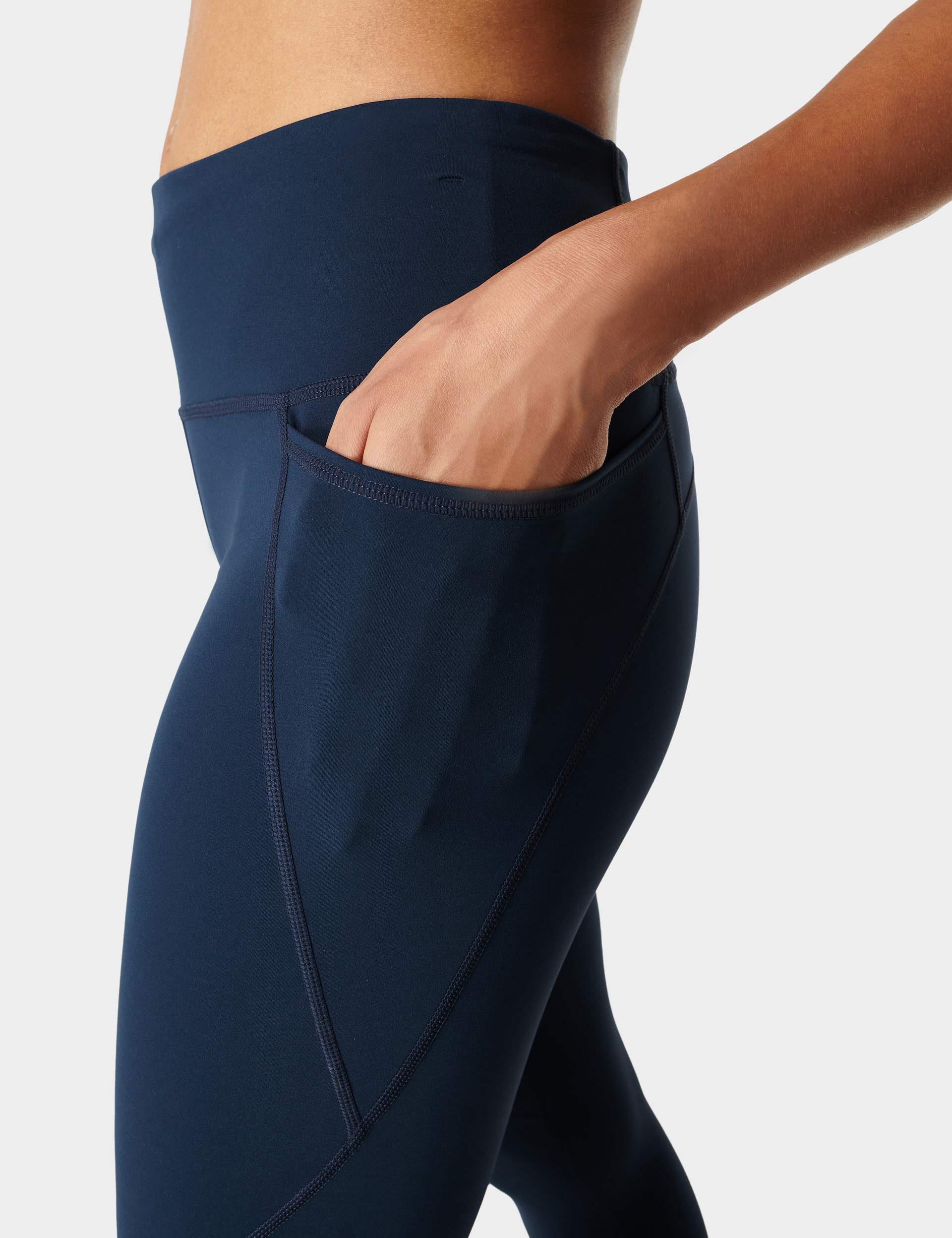 Power 7/8 Gym Leggings for Women - High Waist Yoga Pants with Pockets - Navy Blue Workout Leggings for Running, Training & Lounge Wear