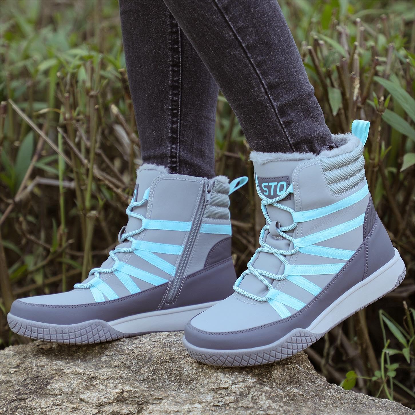 STQ Women's Winter Walking Boots - Waterproof Ankle Booties with Zip & Lace-Up Closure | Lightweight Warm Snow Boots for Hiking, Commuting & Outdoor Activities