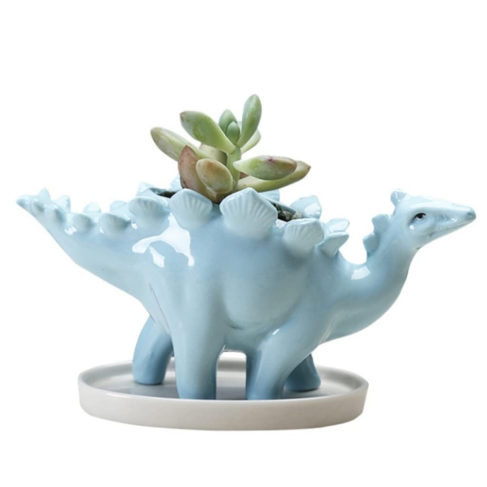 Creative Ceramic Stegosaurus Flower Pot with Tray - Succulent Planter, Dinosaur-Themed Garden Decor for Desktop, Home & Office - Perfect for Plants, Gifts & Indoor Decor (Color: C)