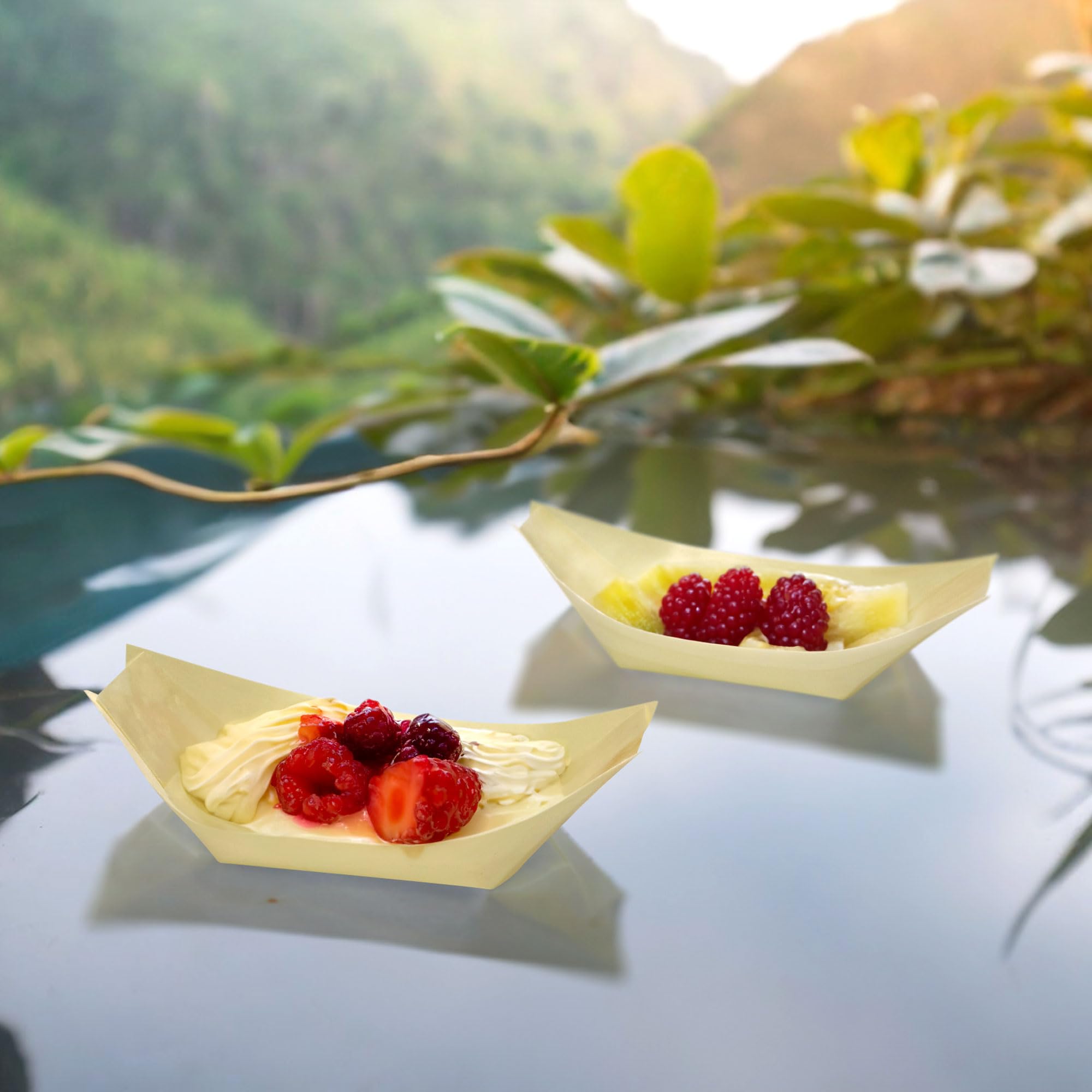BambooMN - 1000 Pcs Disposable Wooden Appetizer Boats - 6.7