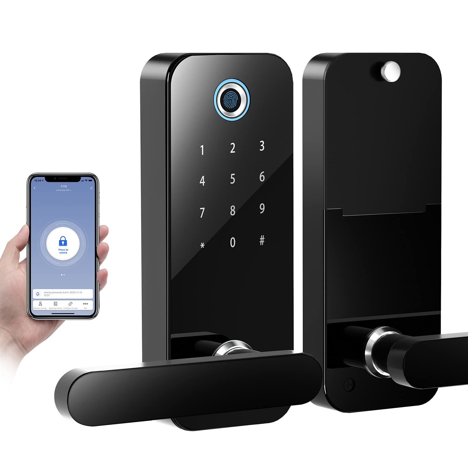 Smart Fingerprint Door Lock - Keyless Entry with Biometric & Bluetooth APP, Auto Lock & Low Battery Alarm - Secure Home, Office, Hotel & Rental Properties | Ideal for Modern Smart Homes & Commercial Spaces