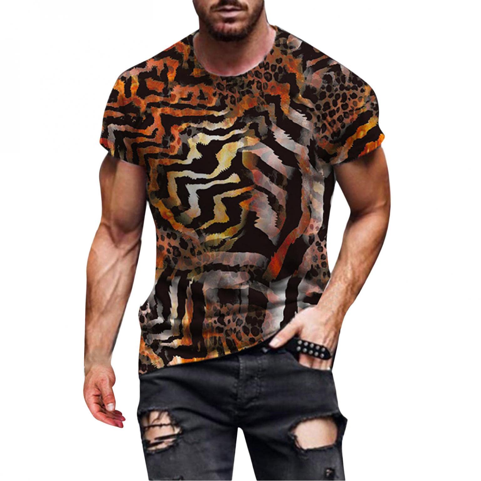 Retro Graphic Print Men's Casual T-Shirt - Stylish Crewneck Short Sleeve Tee for Everyday Wear | Digital Printed Cotton Shirt for Streetwear & Casual Outfits