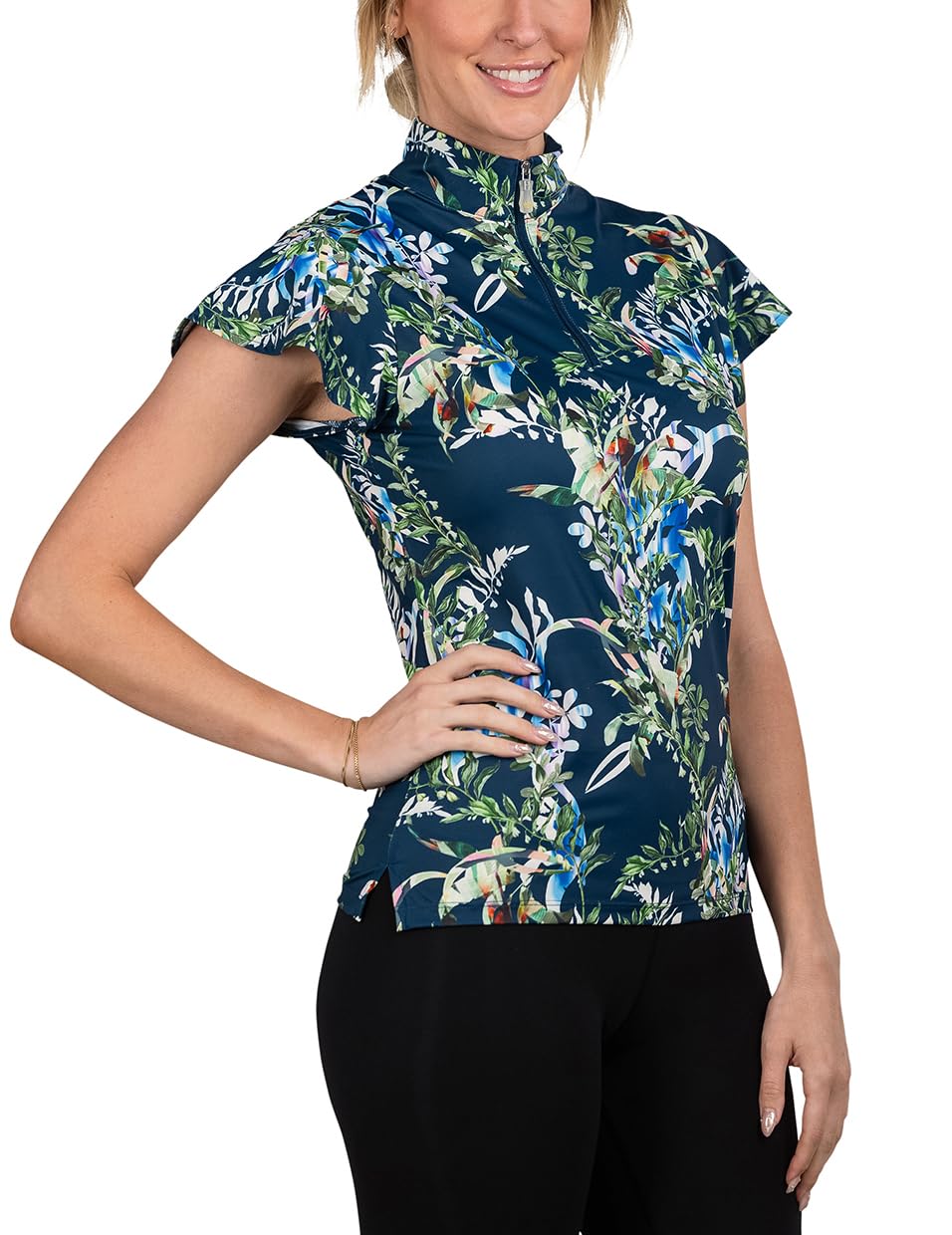 Kastel Denmark Women's Lightweight Flutter Sleeve Sun Shirt - 1/4 Zip Athletic Top with UPF 30+ Sun Protection | Perfect for Hiking, Running & Outdoor Activities