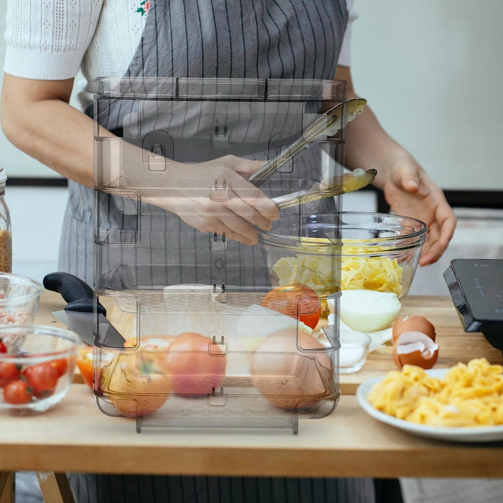 3-Tier Clear Stackable Food Prep Tray - Microwave Safe Vegetable Dish Plate for Hot Pot, Kitchen & Restaurant Use - Perfect for Meal Prep, Buffet Serving & Party Plating