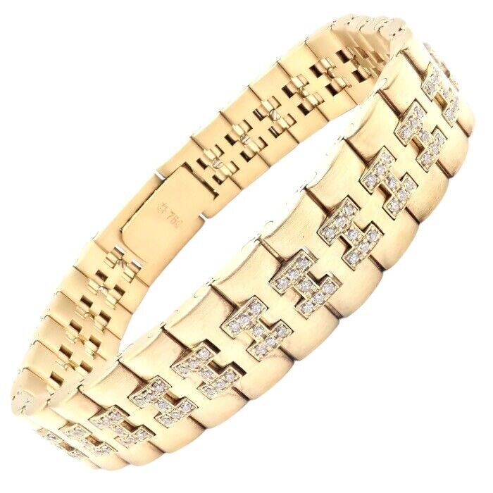 Authentic Vintage Hermes Paris 18k Yellow Gold Diamond H Link Bracelet - Luxury Jewelry for Women, Perfect for Parties, Weddings & Special Occasions