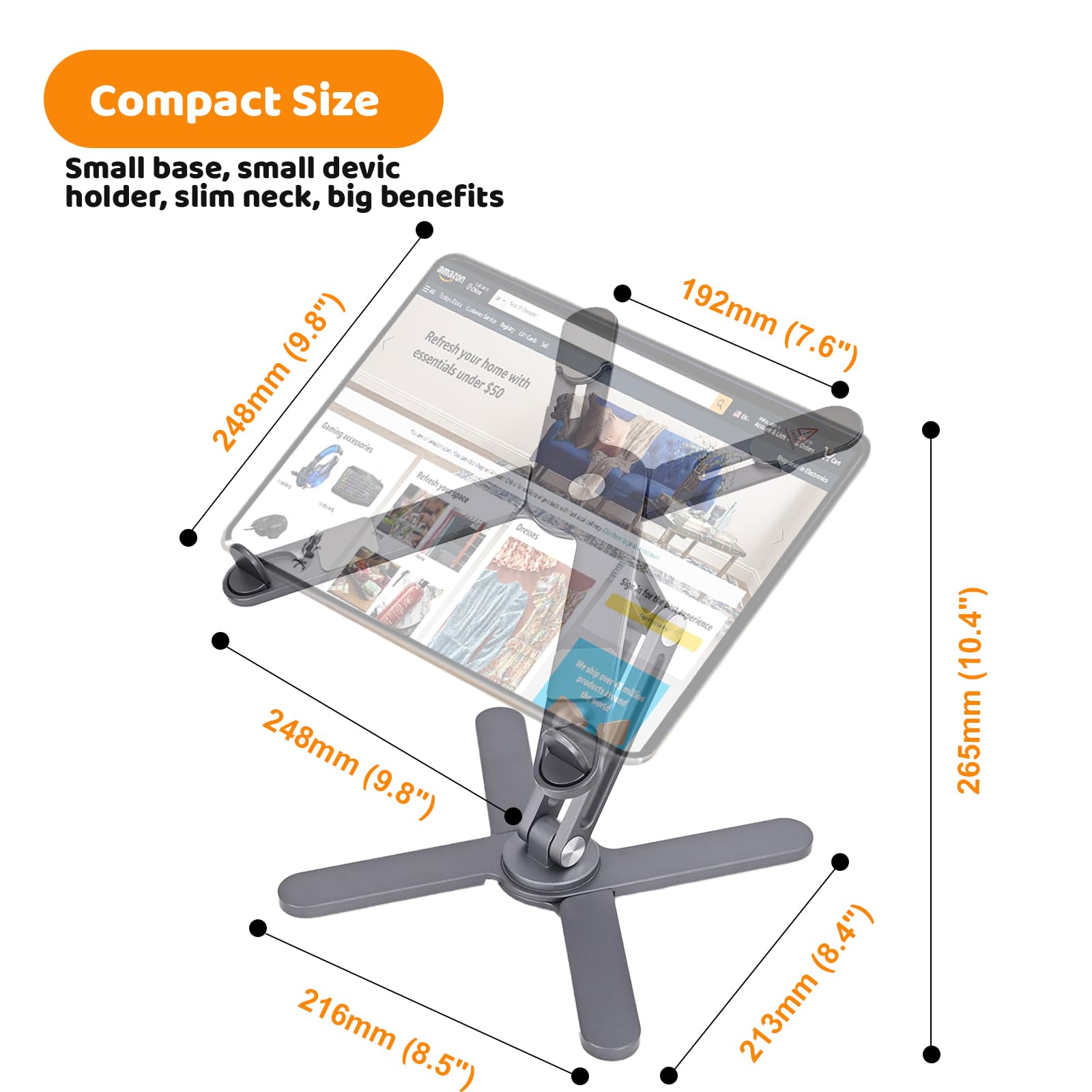 360° Rotating Laptop Stand with Foldable Metal Base, Ergonomic Notebook Riser for MacBook & Laptops up to 16 inches, Grey - Perfect for Desk Work, Collaborative Meetings & Home Office