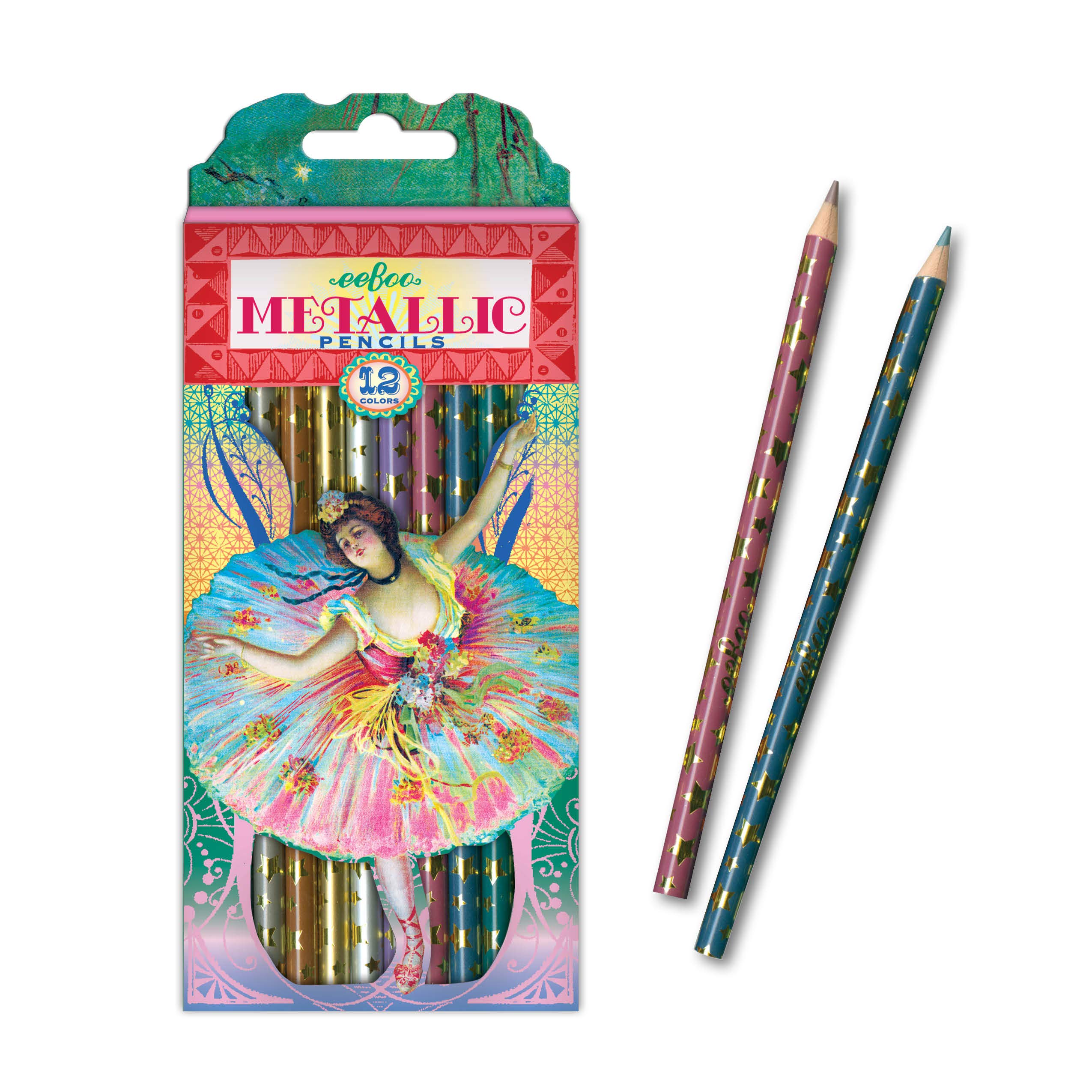 eeBoo French Dancer Metallic Color Pencils Set of 12 - Vibrant Art Supplies for Doodling, Coloring & Sketching - Perfect Gift for Artists, Kids & Adults - Great for Art Projects, Bullet Journals & Creative Drawing